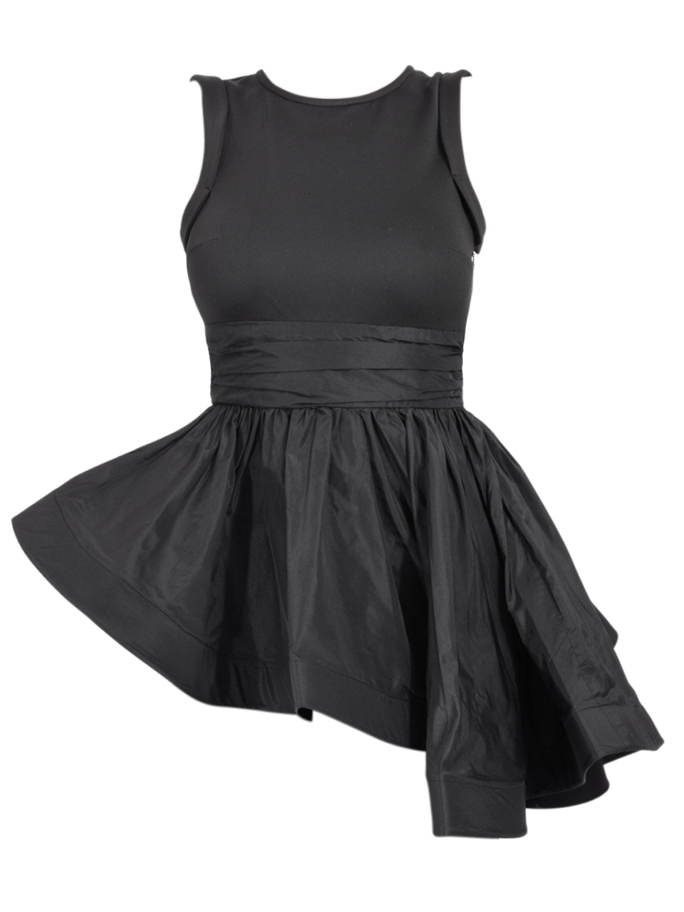 THEO Theia Peplum Mix-Media Top in Black Product Shot 