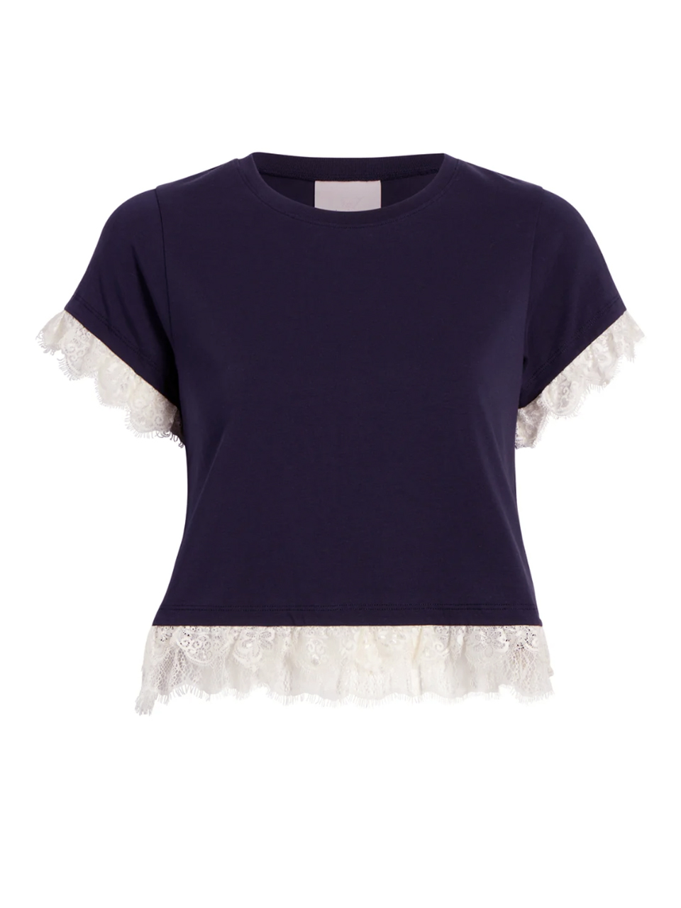 Cinq à Sept Ami Lace Trim Tee in Navy/Ivory Product Shot 