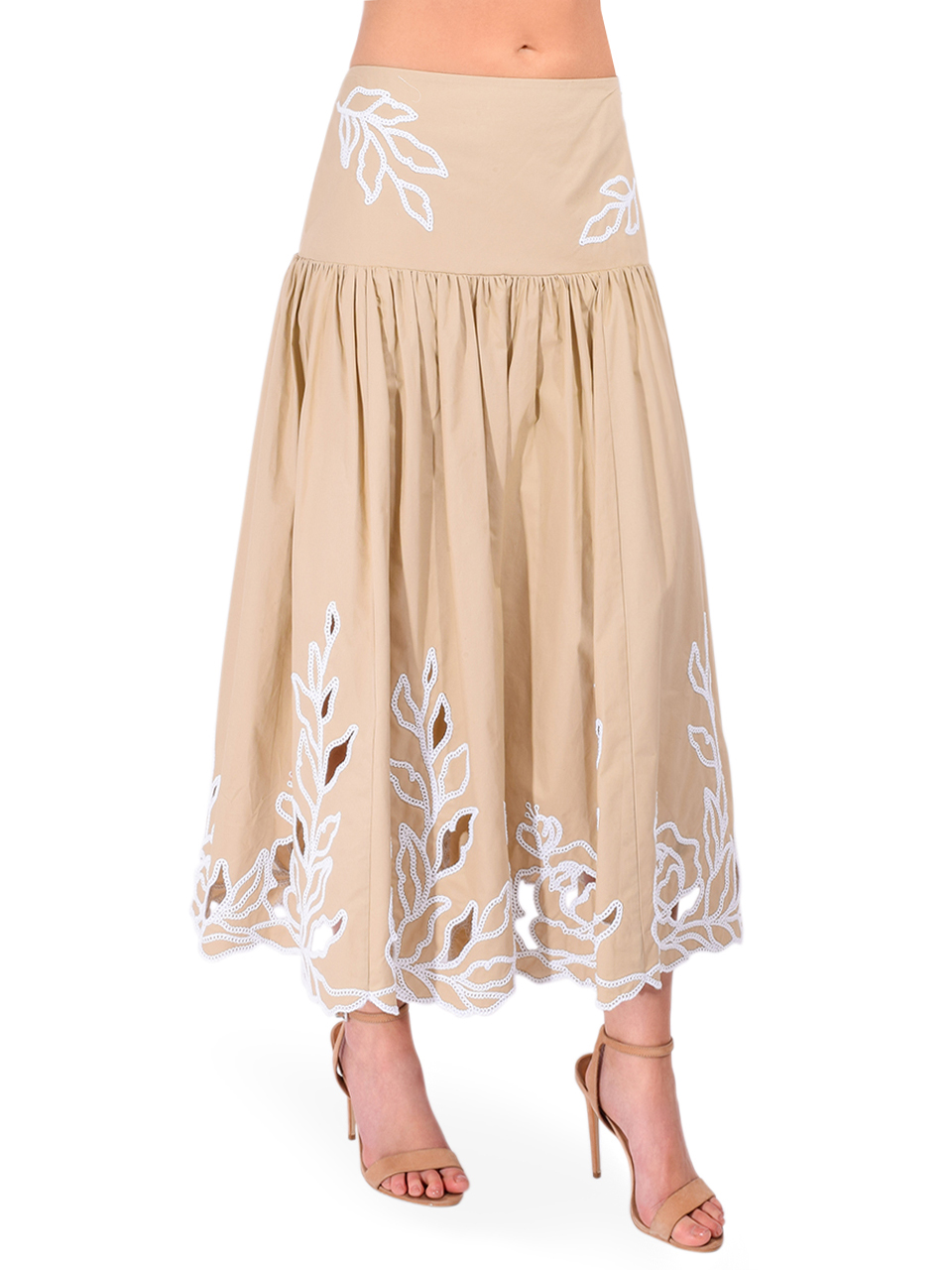 Cinq à Sept Trailing Peonies Tilda Skirt in Khaki Side View