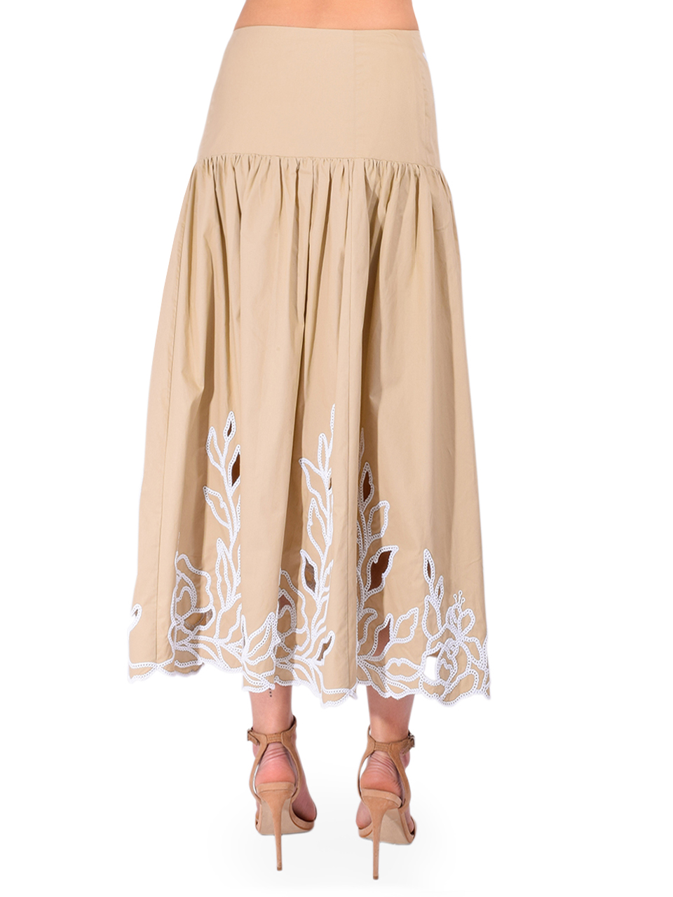 Cinq à Sept Trailing Peonies Tilda Skirt in Khaki Back View 