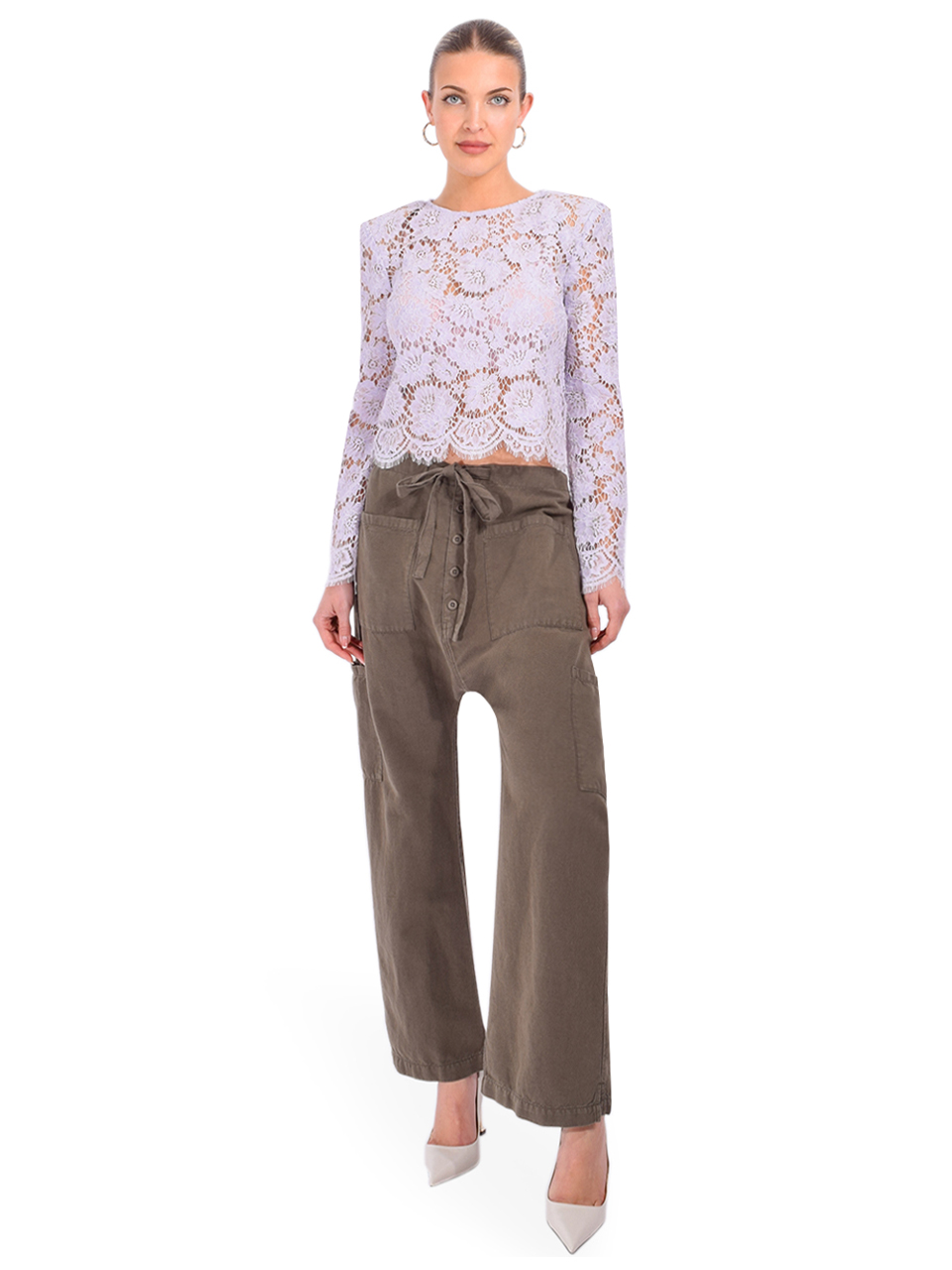 Self-Portrait Lilac Lace Fluted Sleeve Top Full Outfit 