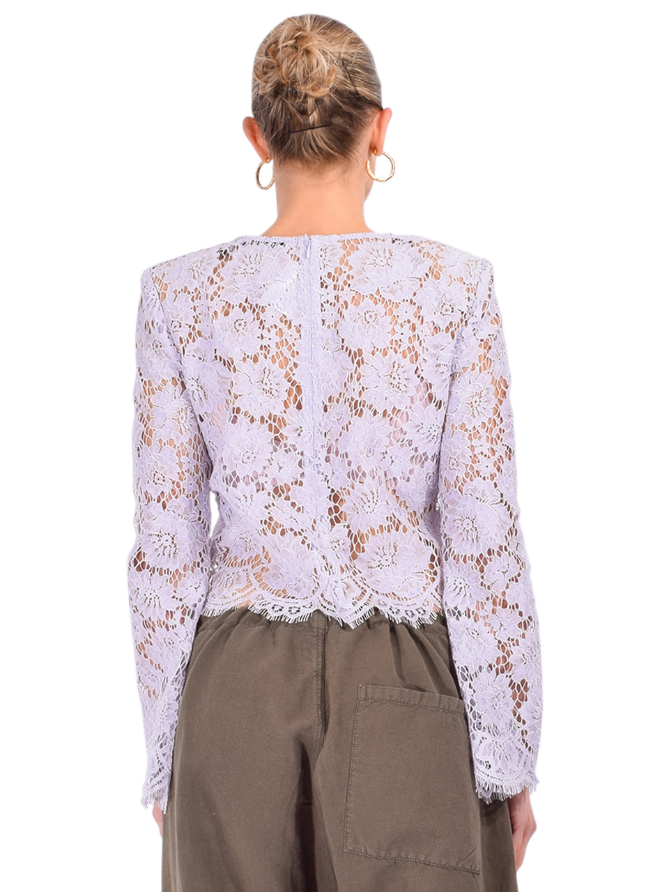Self-Portrait Lilac Lace Fluted Sleeve Top Back View 