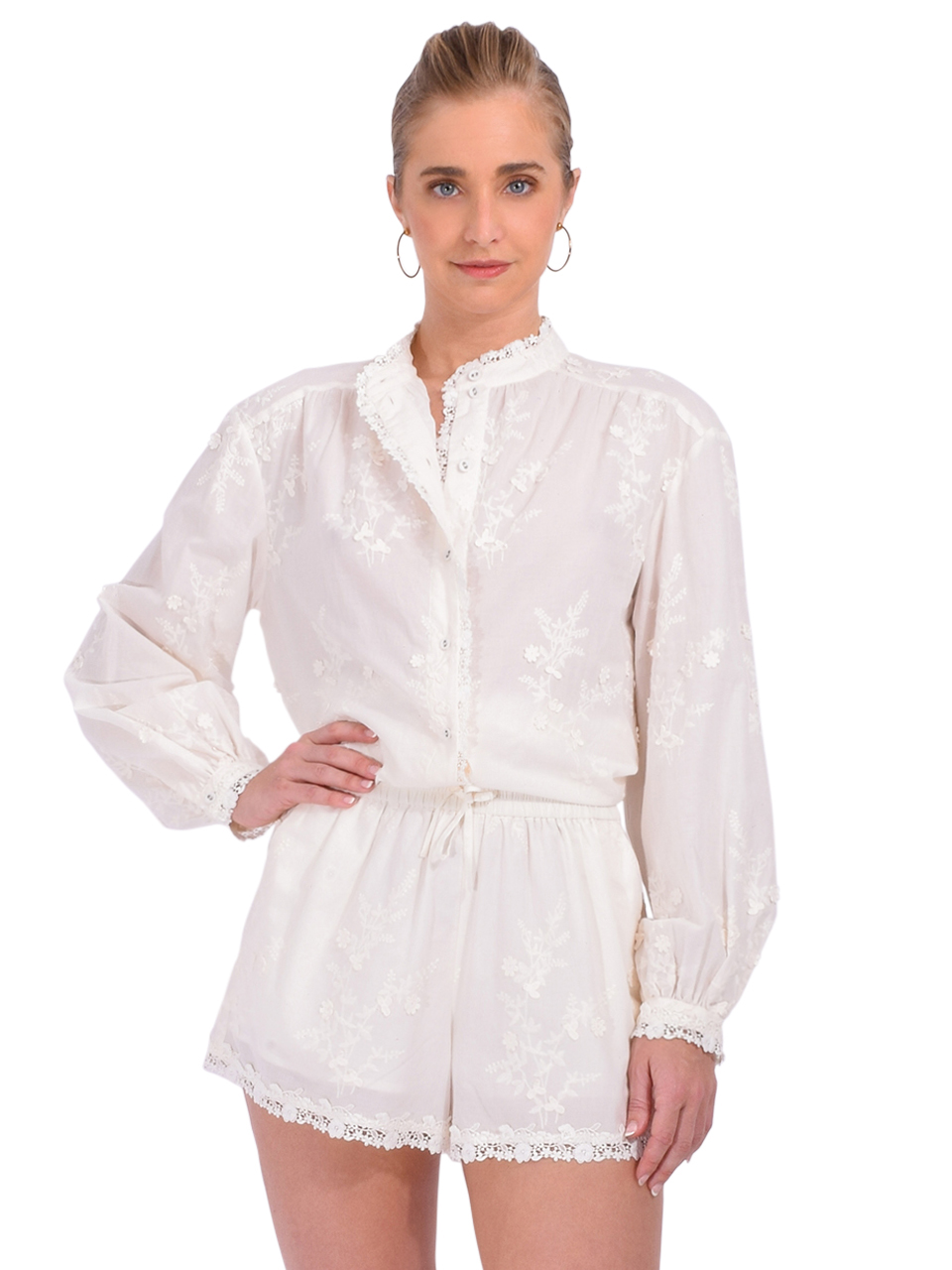CAMI NYC Palmyra Cotton Blouse in Macadamia Front View 