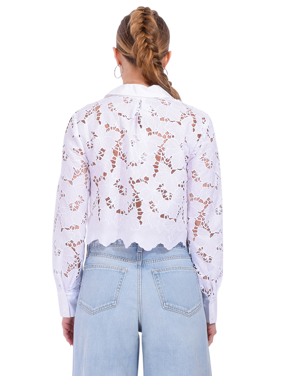 L'AGENCE Seychelle Lace Cropped Blouse in White Back View 