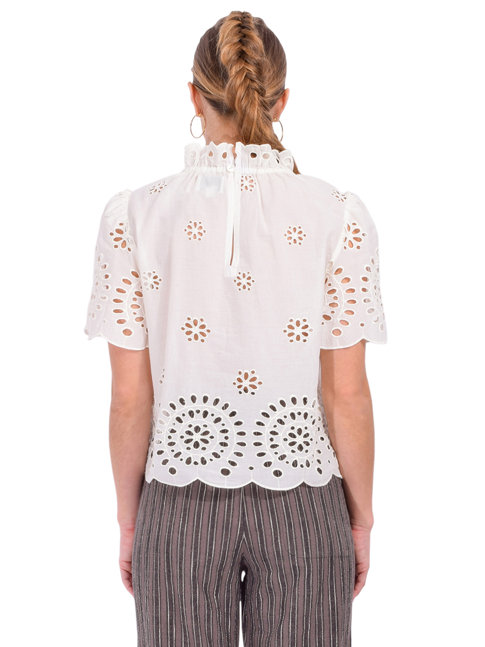 BELLEROSE Darlene Short-Sleeve Blouse in White Back View 