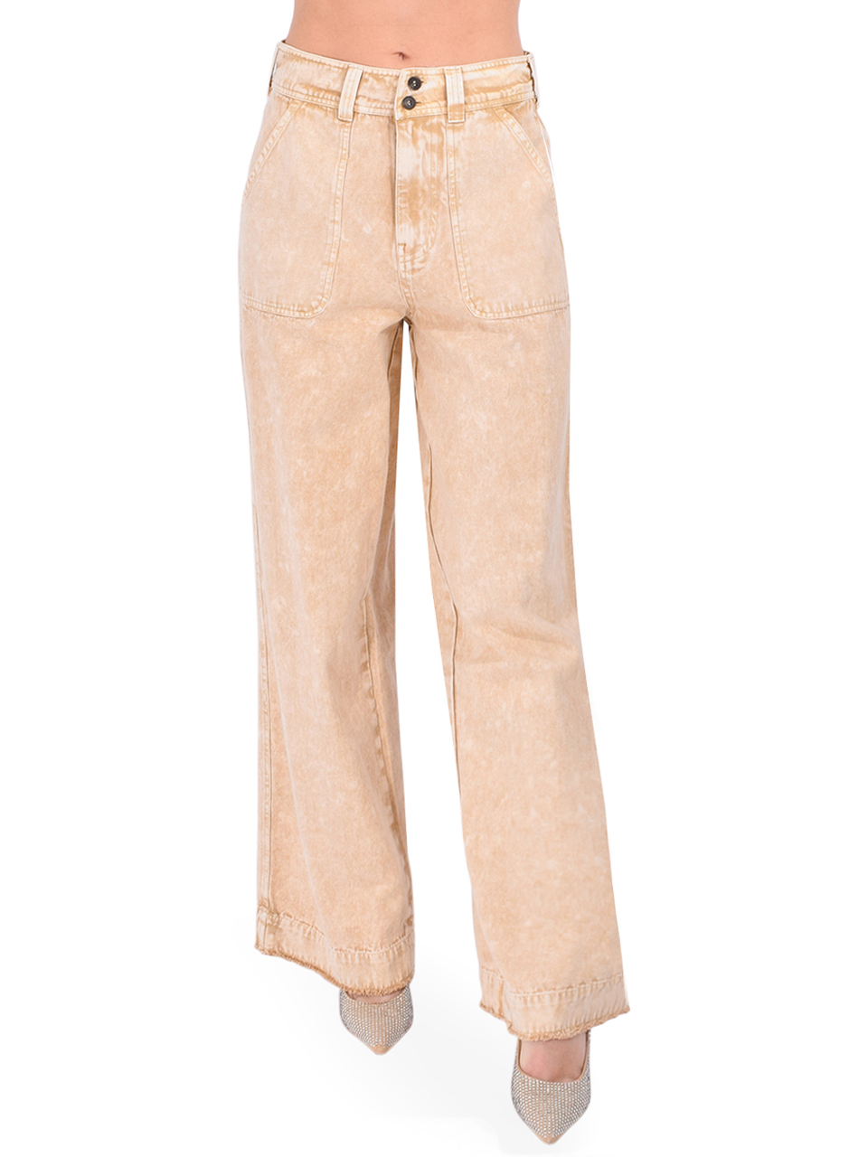 LEON & HARPER Prag Wide-Leg Pant in Beige Front View 