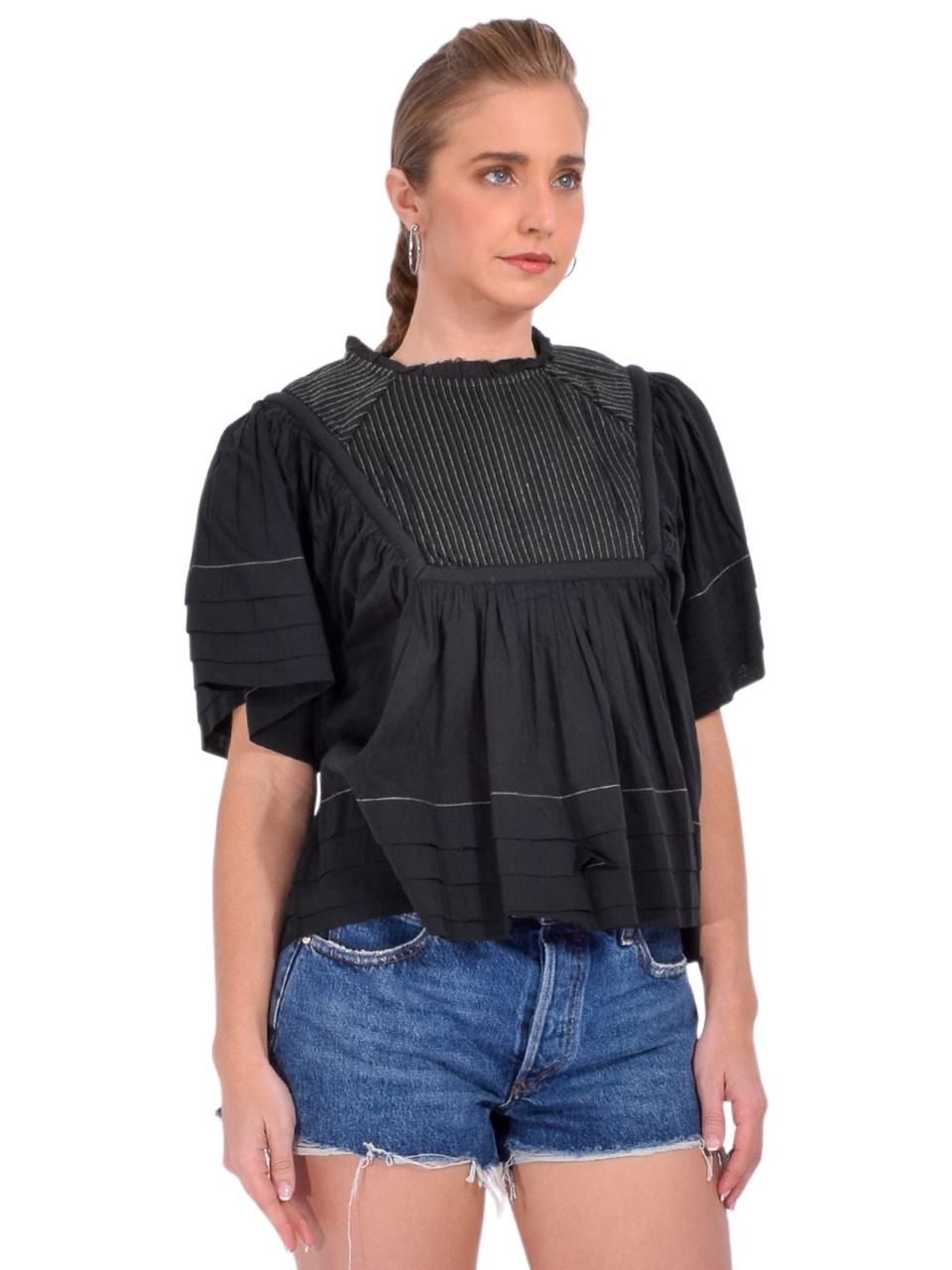 LEON & HARPER Clive Pint Blouse in Black Side View 
