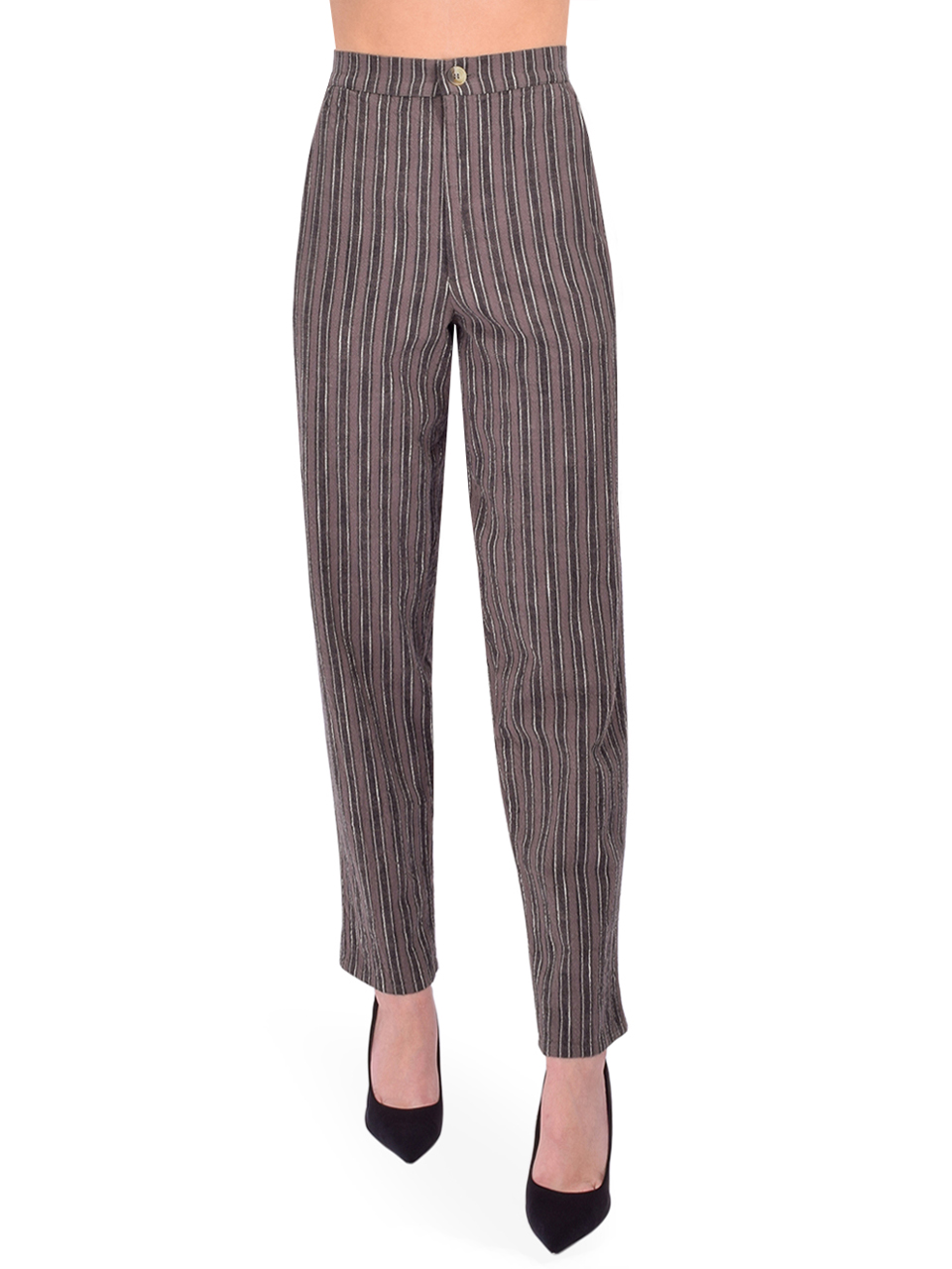LEON & HARPER Parsa Strp Pants in Carbone Front View 
