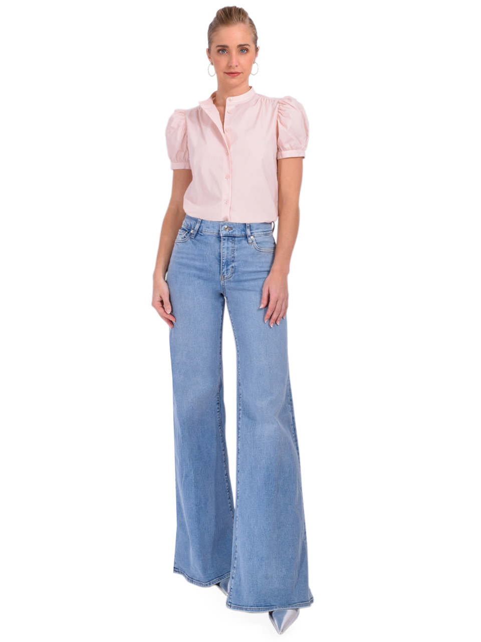 FRAME The Gathered Top in Light Pink Full Outfit 

