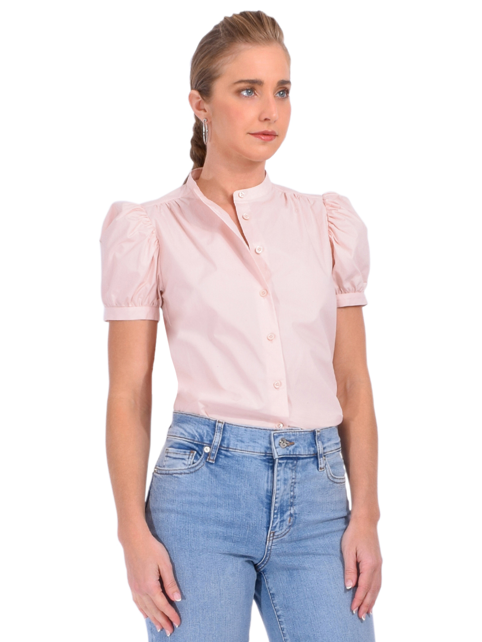 FRAME The Gathered Top in Light Pink Side View
