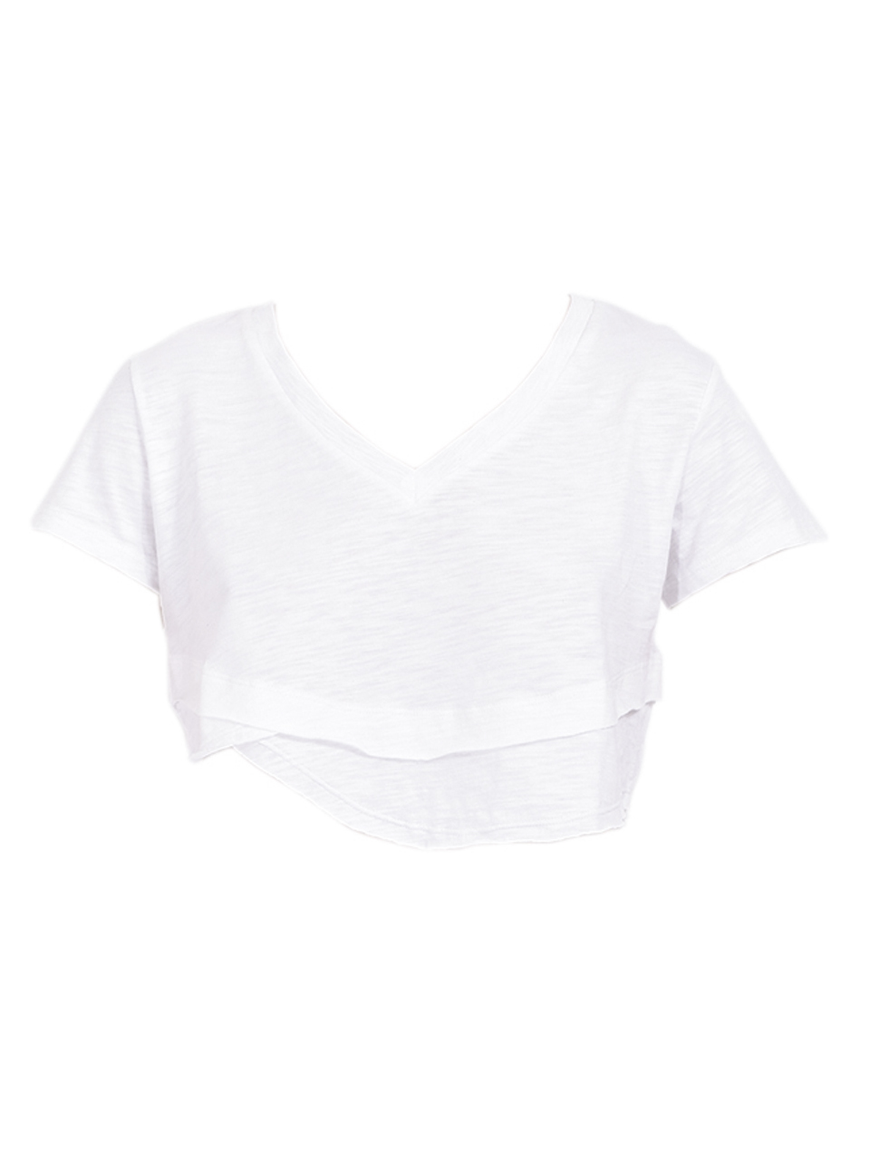 CHRLDR Crop Ava V-Neck Mock Layer Tee in White Product Shot 