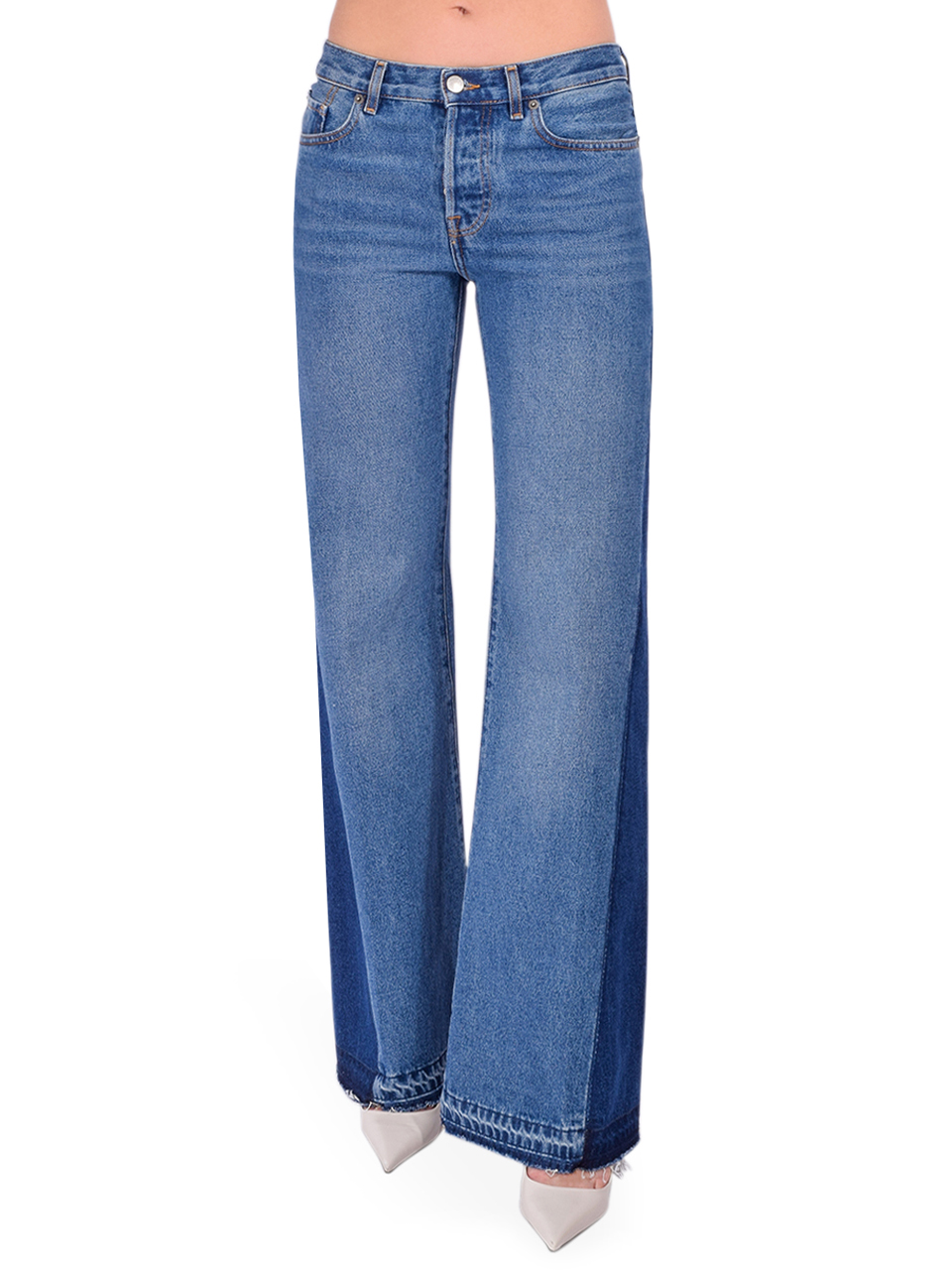 BA&SH Vadou Flared Jeans in Used Blue Front View 