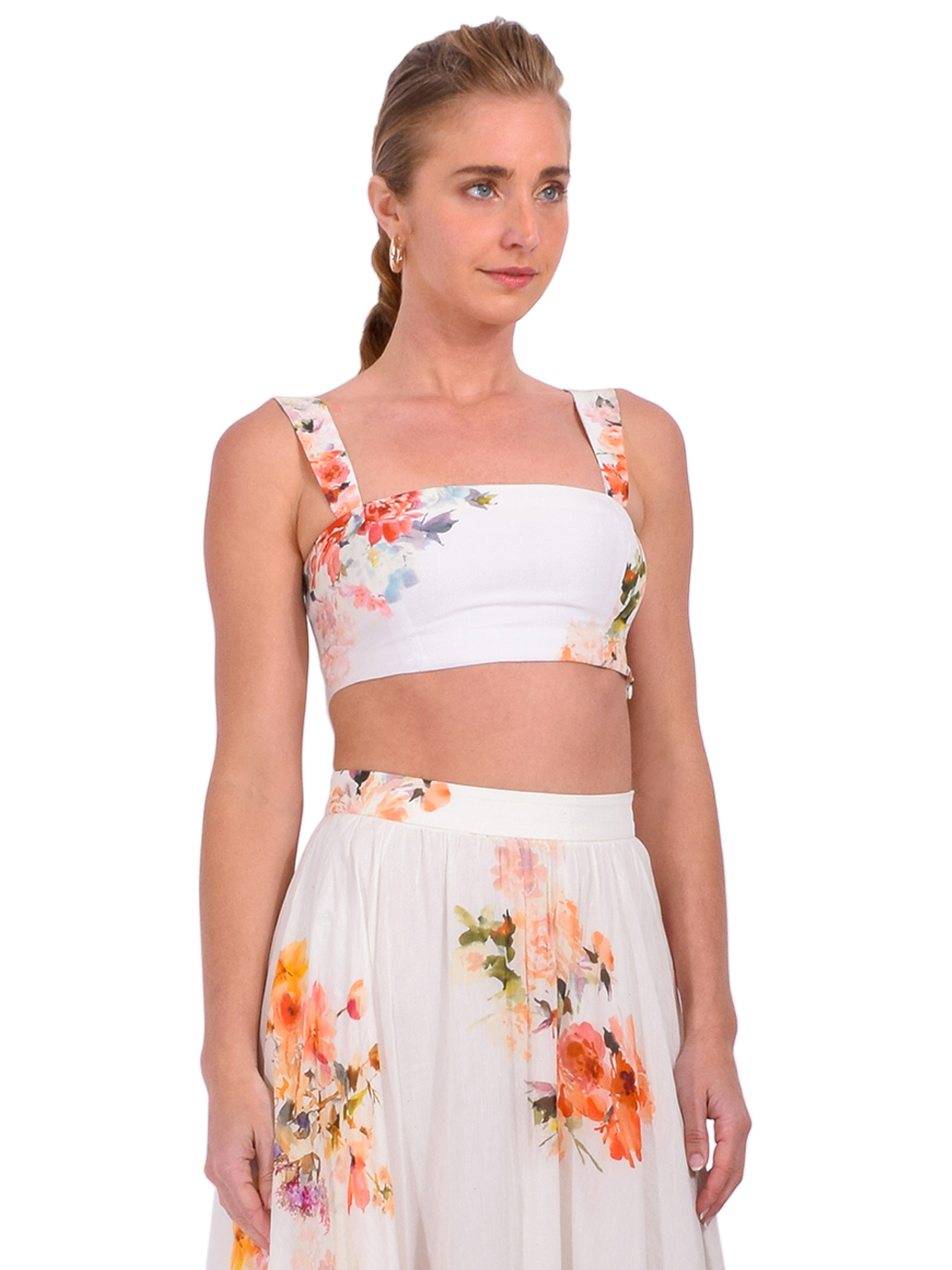 Hemant & Nandita Saba Corset Top in Ivory Floral Side View 