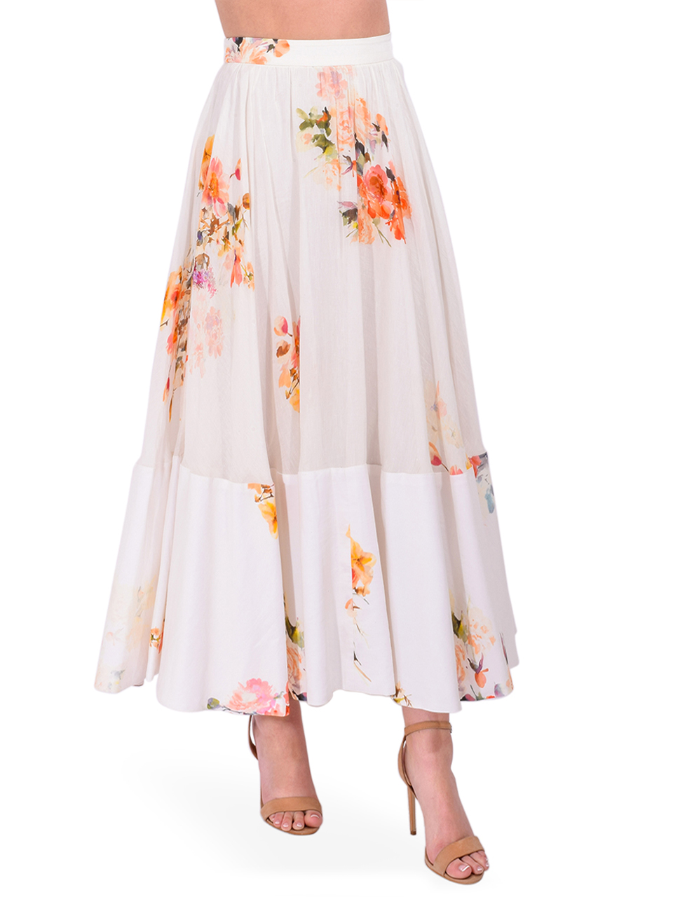 Hemant & Nandita Saba Midi Skirt in Ivory Floral Side View 