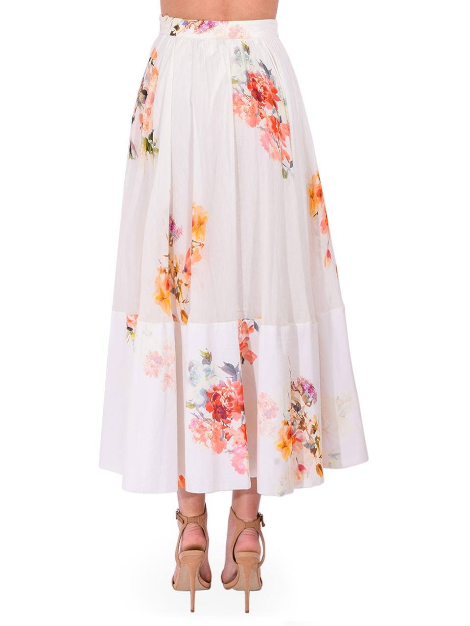 Hemant & Nandita Saba Midi Skirt in Ivory Floral Back View 