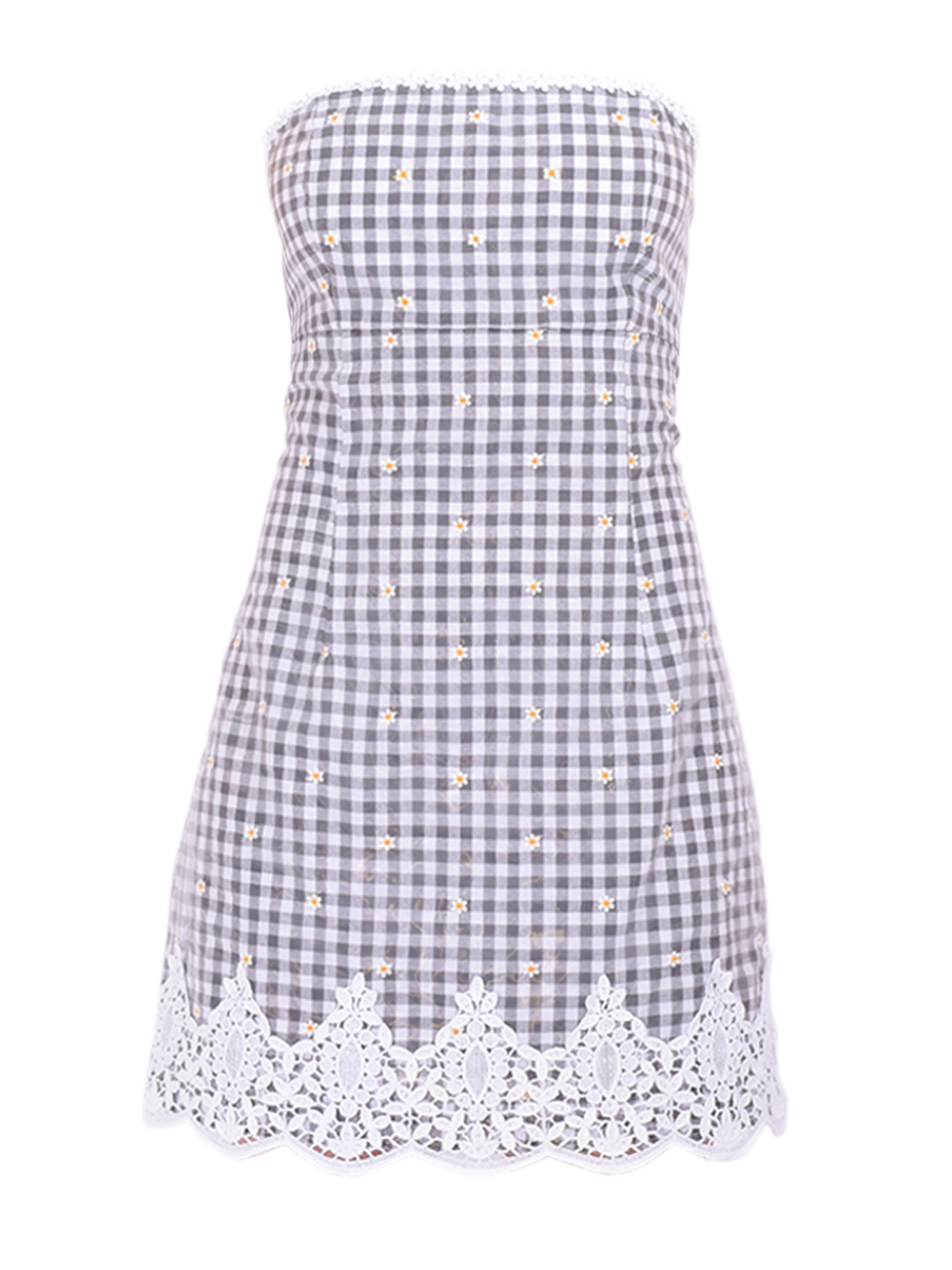 ANNA SUI Strapless Daisy Embroidery Dress in Black Multi