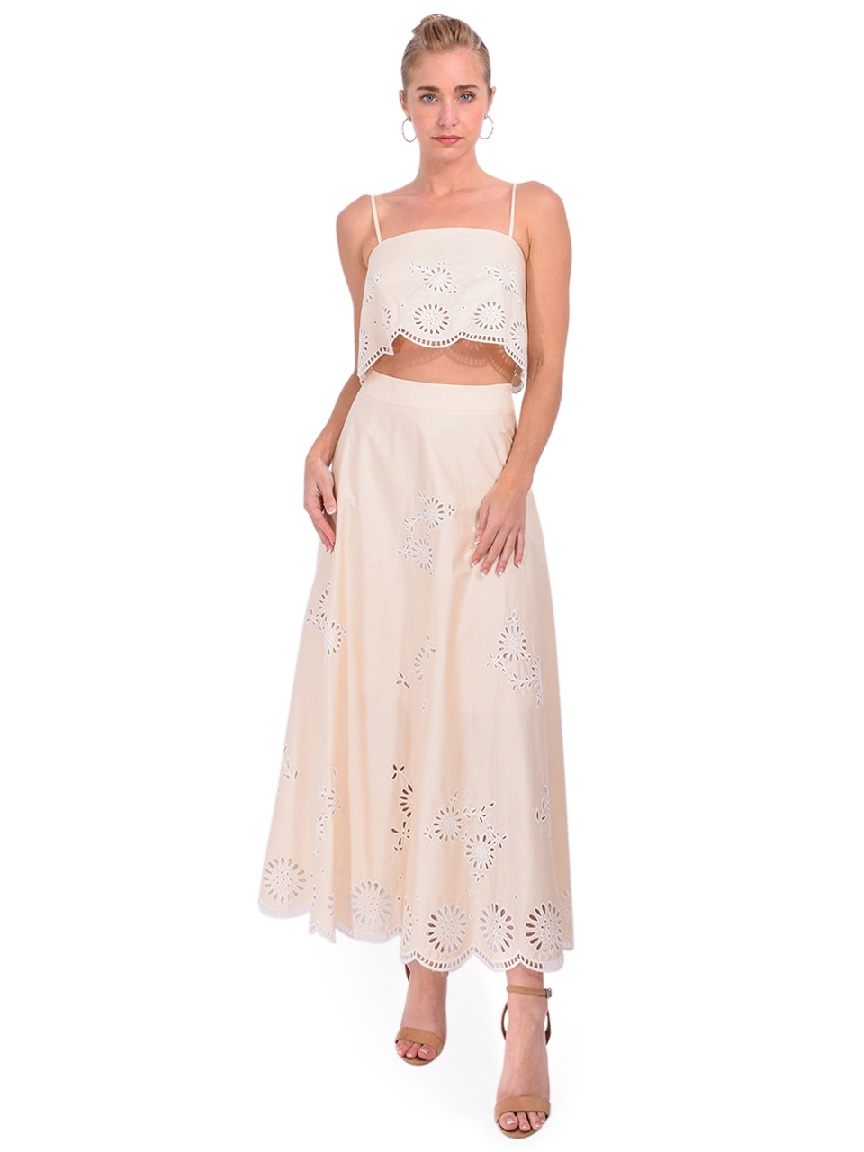 Karina Grimaldi Carlotta Embroidered Top in Oatmeal Full Outfit 

