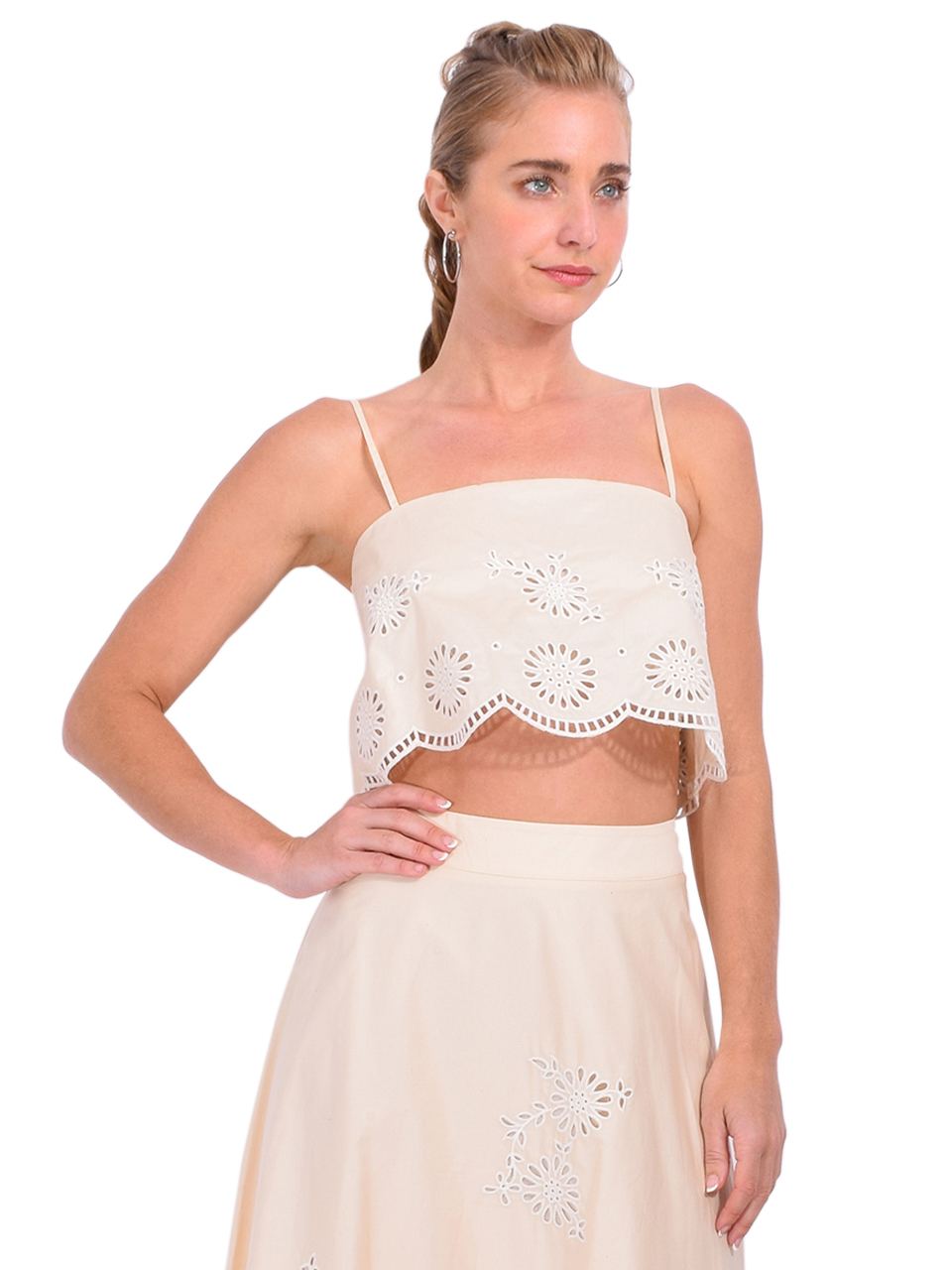 Karina Grimaldi Carlotta Embroidered Top in Oatmeal Side View 

