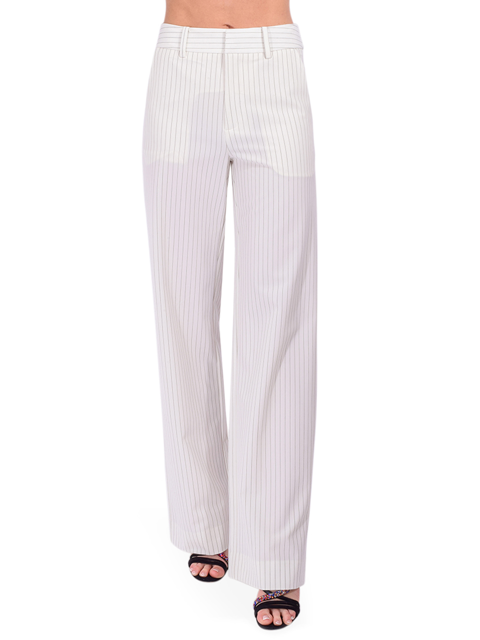 GESTUZ Joelle Trousers in Egret/Gray Pinstripe Front View 