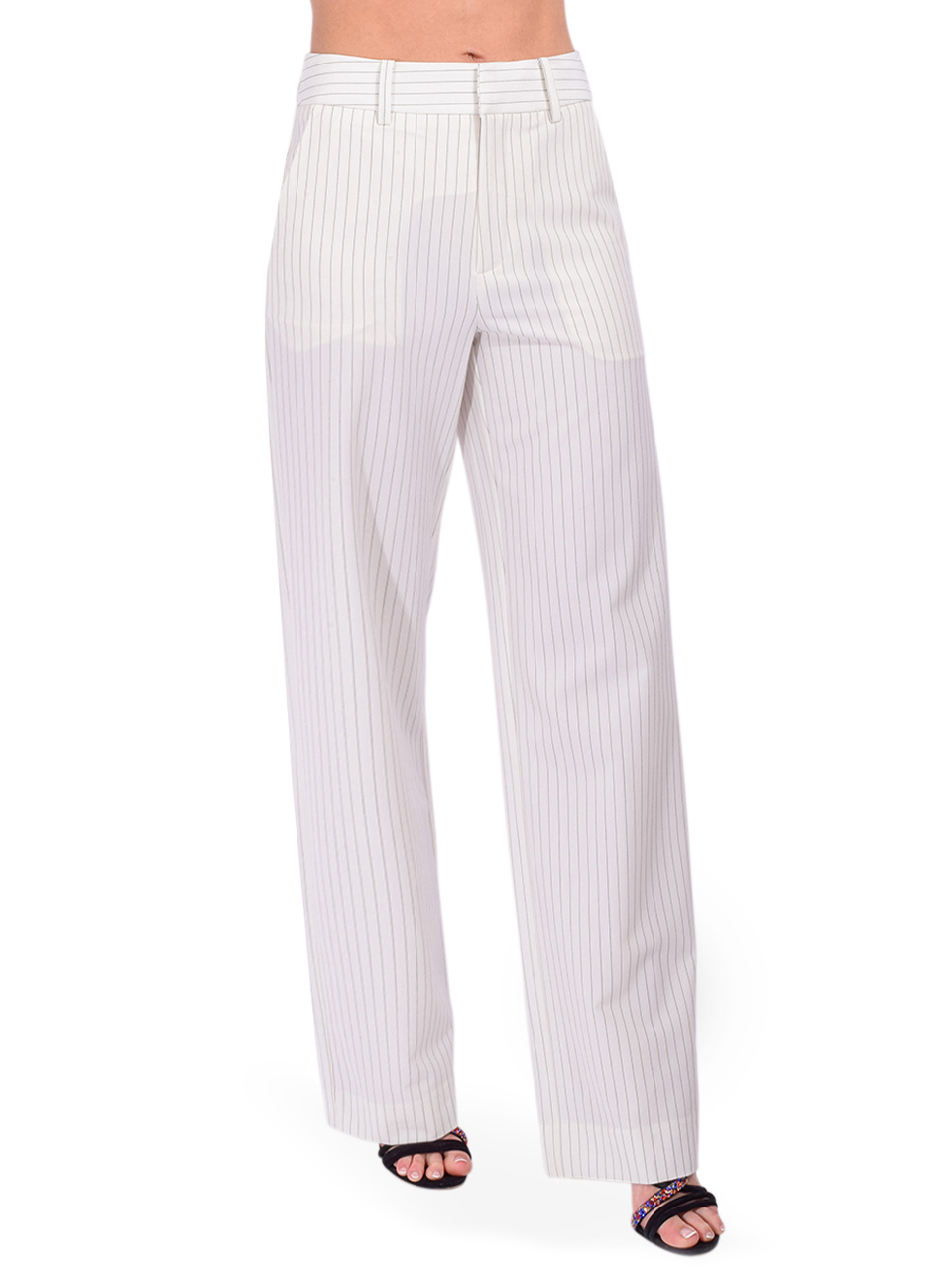 GESTUZ Joelle Trousers in Egret/Gray Pinstripe Side View 