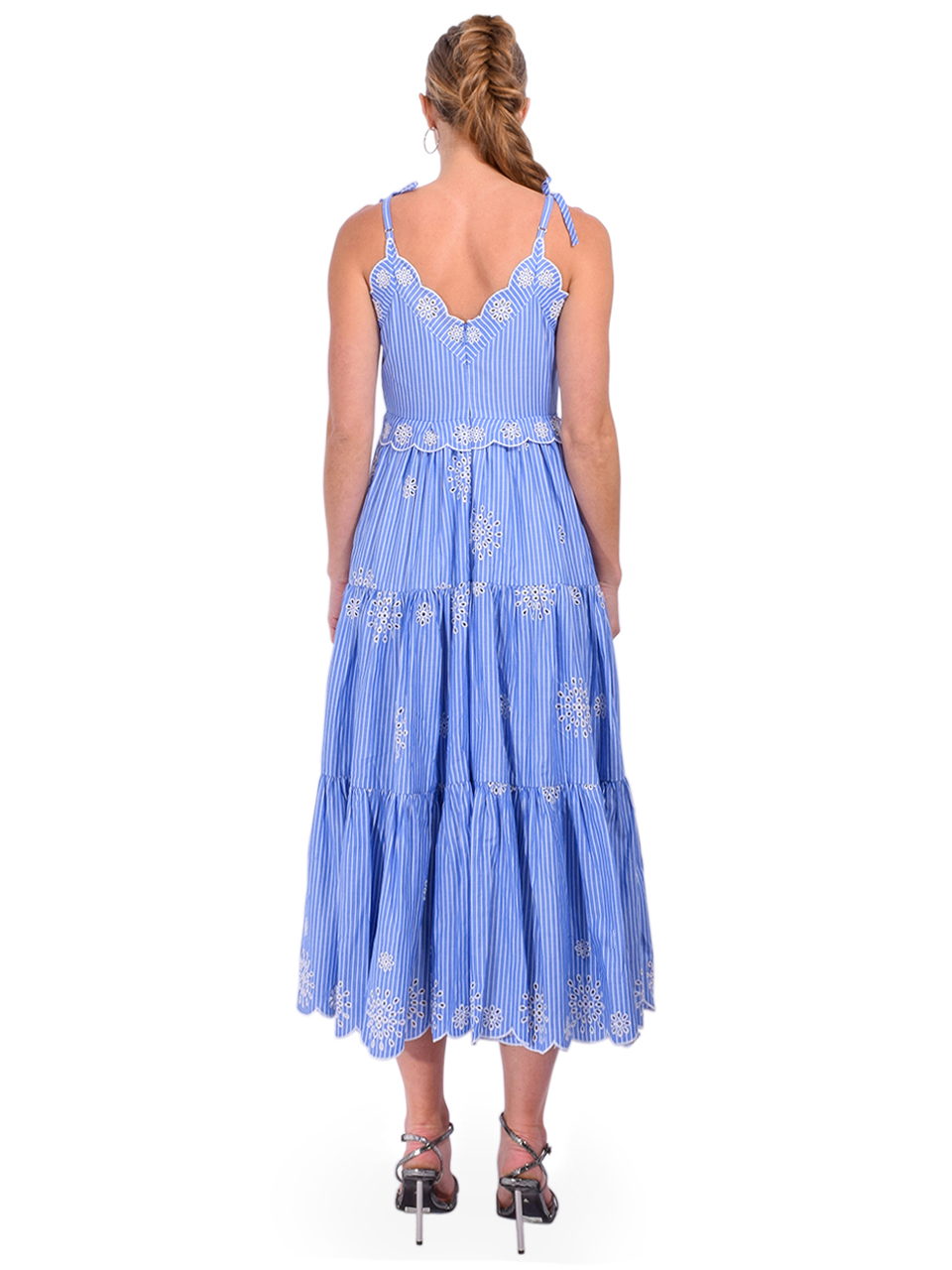 Cinq a Sept Embroidered Stripe Darcey Dress in Endless Blue Back View 