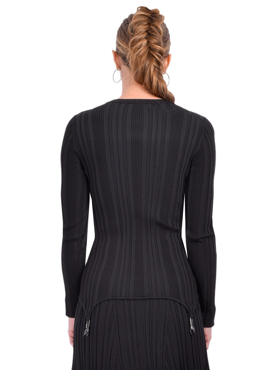 Fleur du Mal Rib Long Sleeve Garter Top in Black Back View 