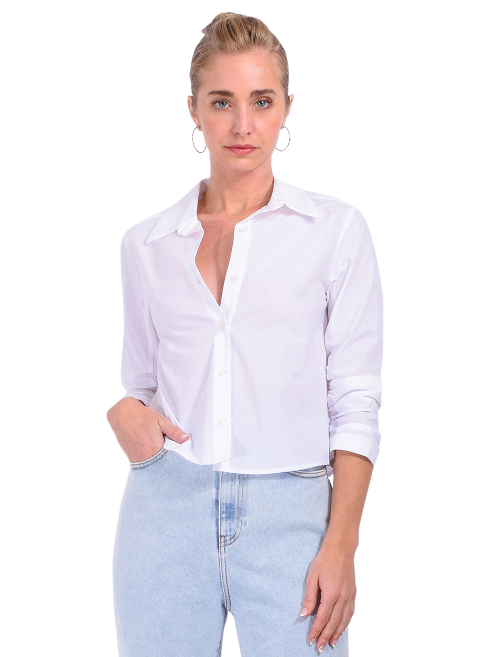 DREW Adelynn Button Down Top in White Front View 