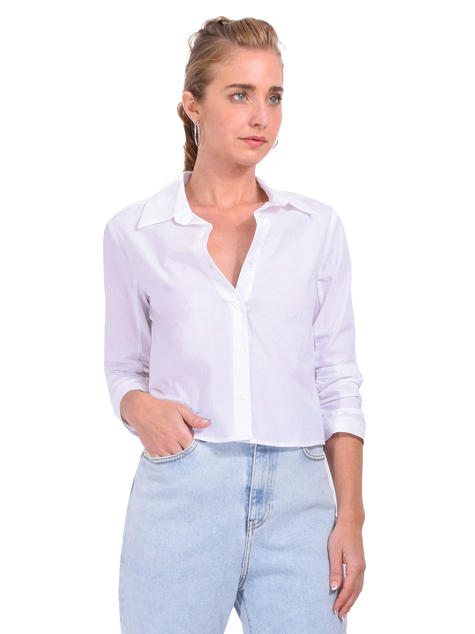 DREW Adelynn Button Down Top in White Side View 