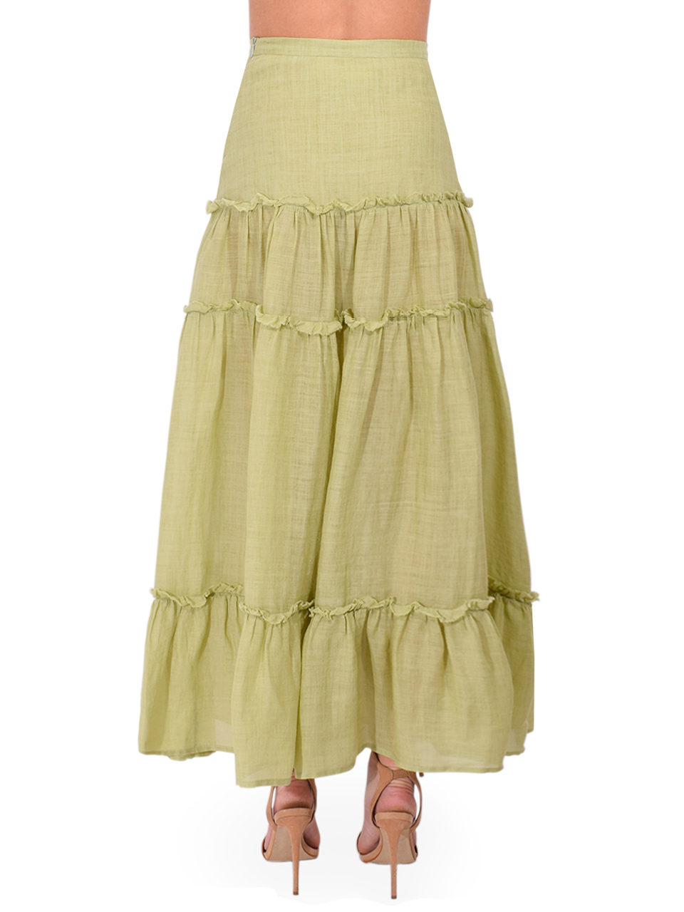 Ottod'Ame Ramie Long Skirt in Teal Back View