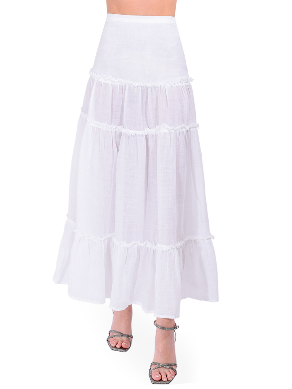 Ottod'Ame Ramie Long Skirt in White Front View 