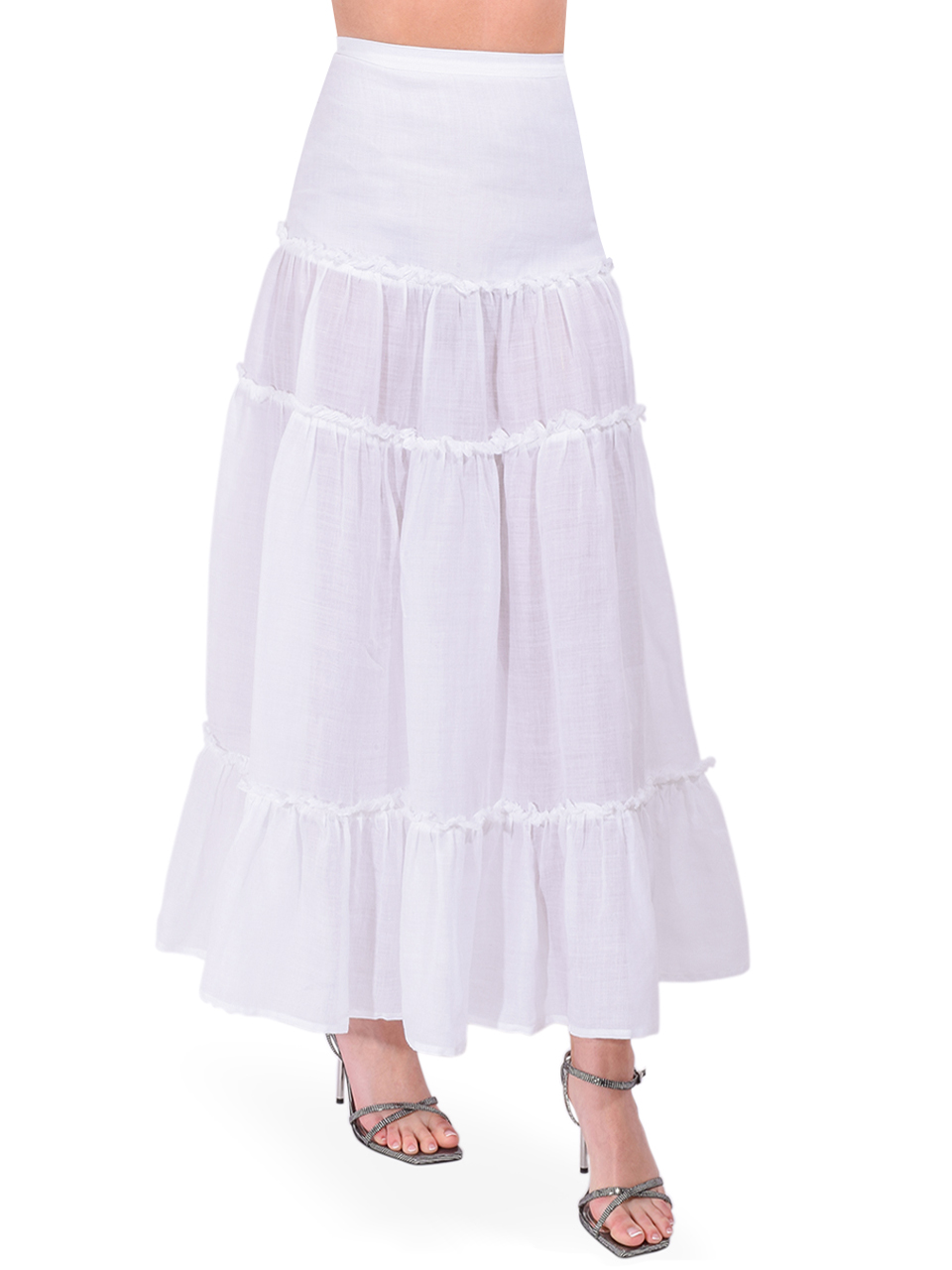 Ottod'Ame Ramie Long Skirt in White Side View 