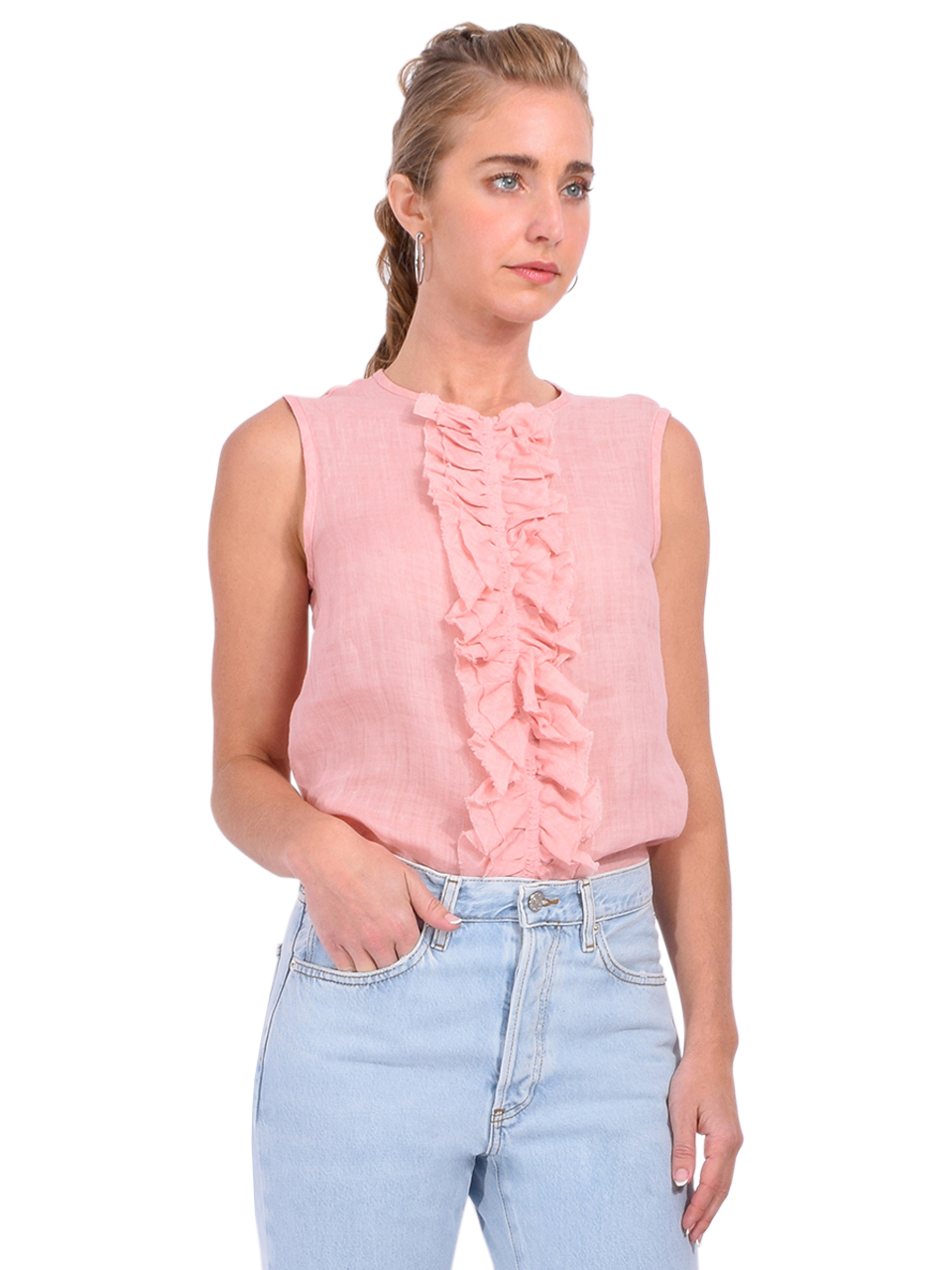 Ottod'Ame Ramie Top in Pink Side View 