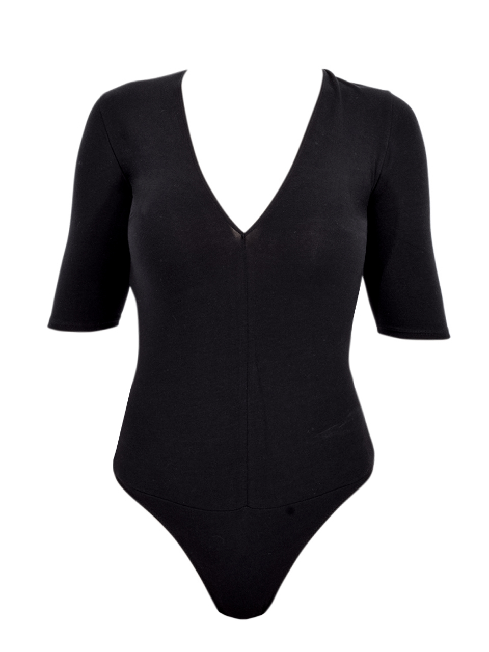 Fleur du Mal Organic Cotton Deep V Bodysuit in Black Product Shot 

