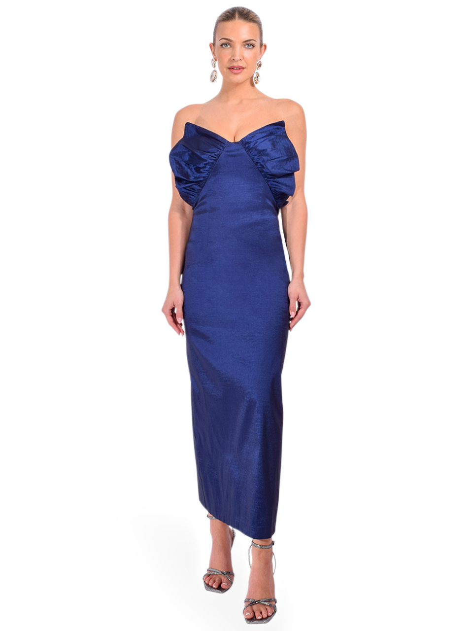 KIKA VARGAS Justine Dress in Navy Taffeta Front View 1