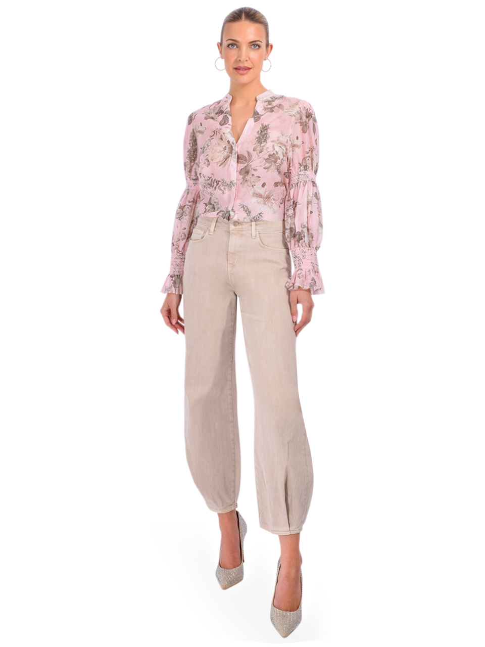 L'Agence Krista Tapered Jean in Biscuit Full Outfit 

