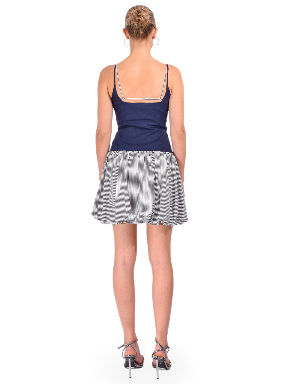 SIMKHAI Fifi Bubble Mini Dress in Midnight Stripe Back View 
