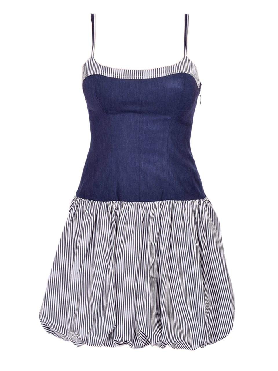 SIMKHAI Fifi Bubble Mini Dress in Midnight Stripe Product Shot 