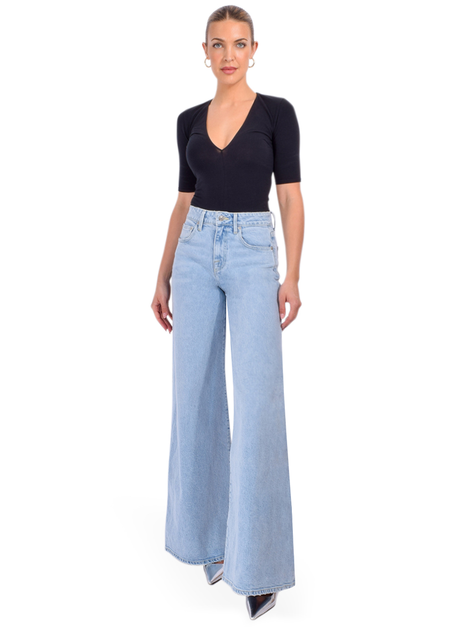 SIMKHAI Greer Super Wide Leg Jean in Santorini Full Outfit 