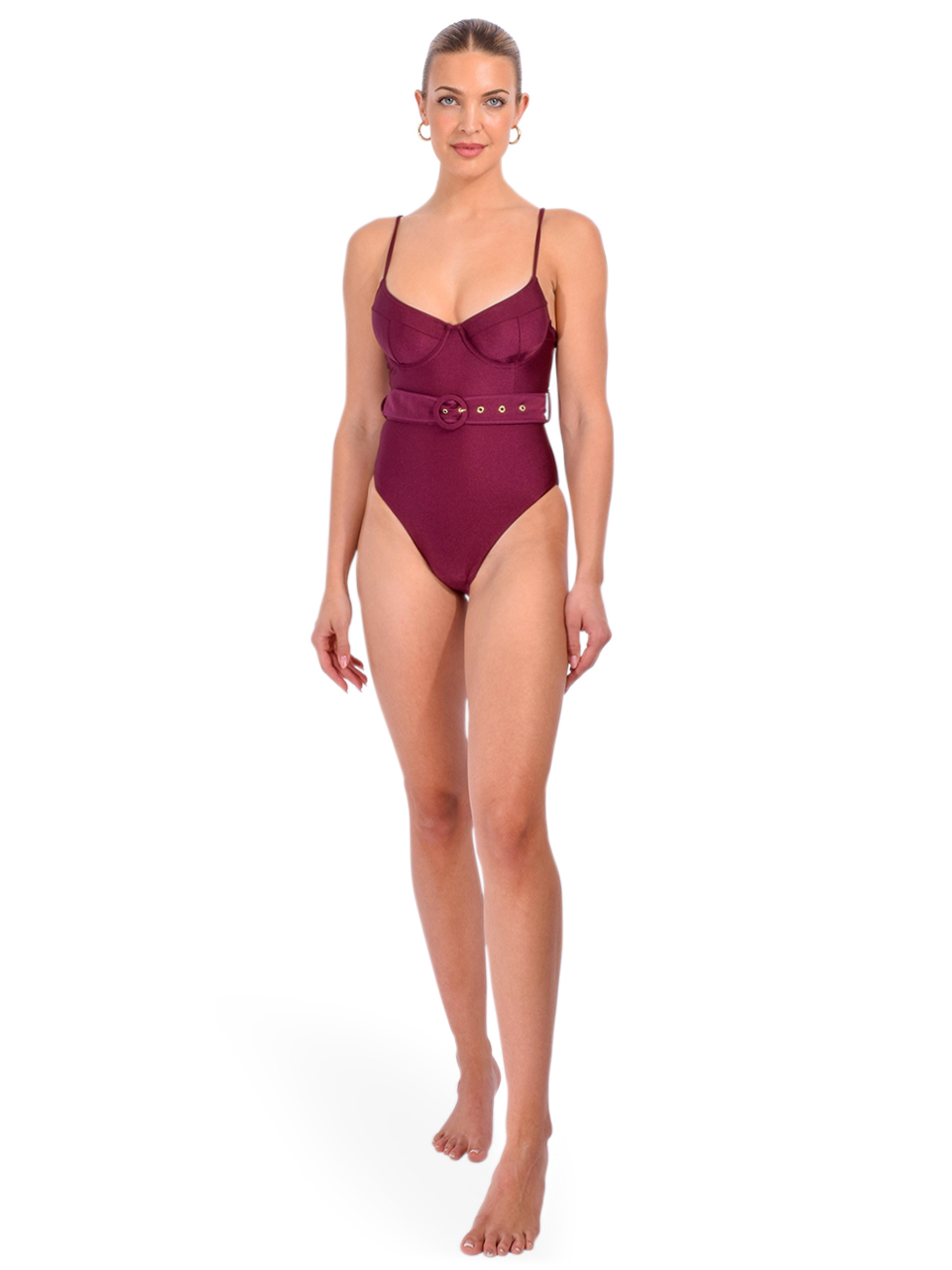 SIMKHAI Signature Noa Swimsuit in Sangria Front View 2