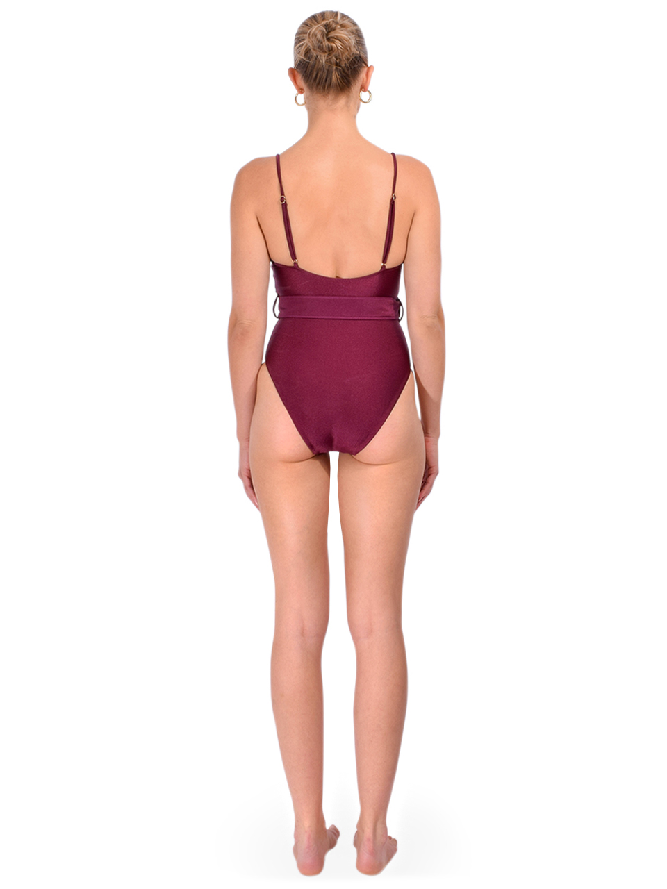 SIMKHAI Signature Noa Swimsuit in Sangria Back View 