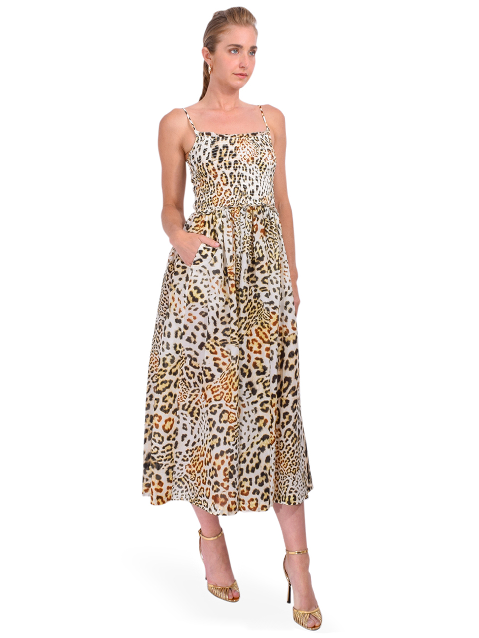 CARA CARA Carmen Dress in Cheetah Natural Side View 