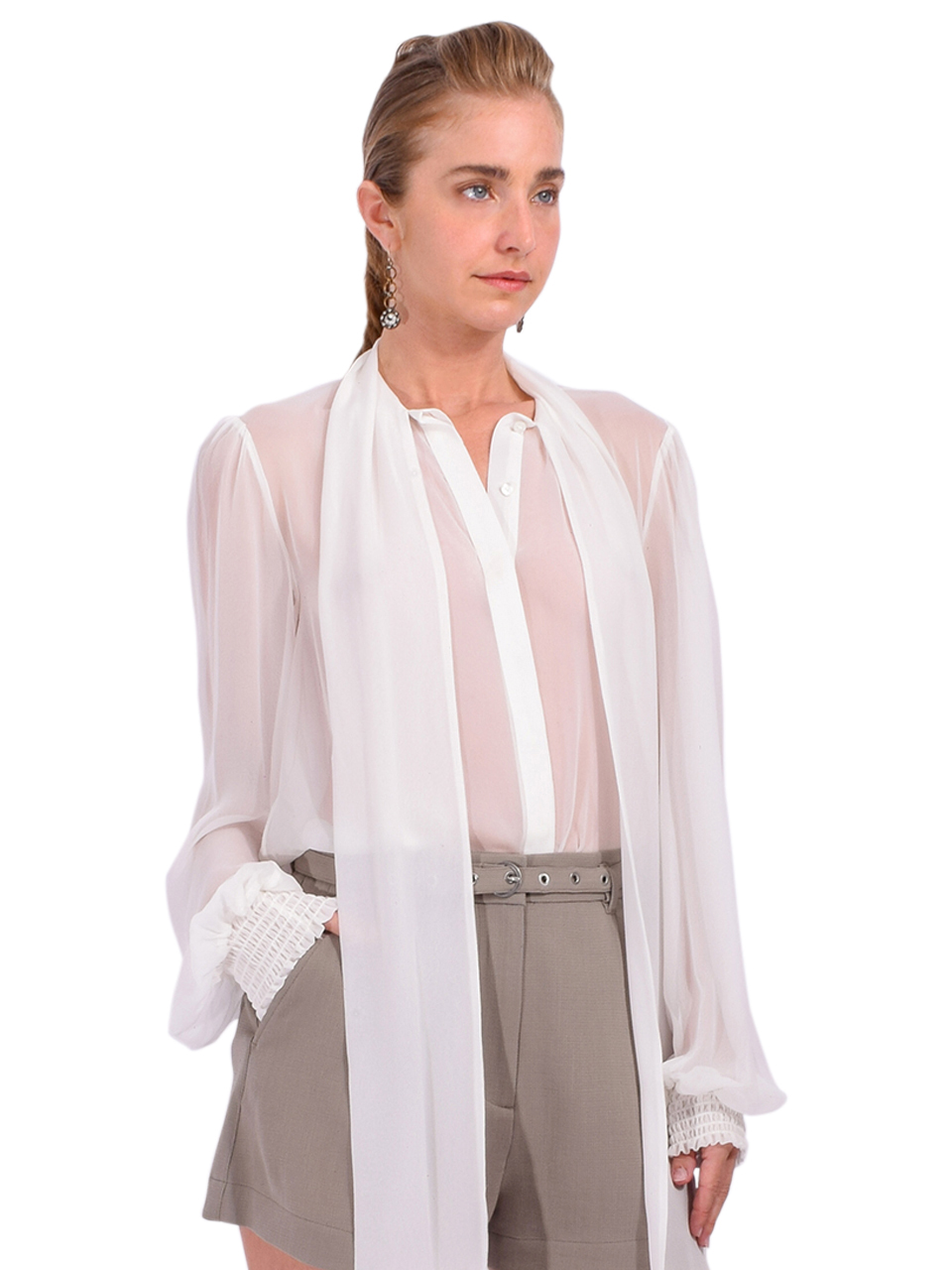 Retrofete Hasli Silk Chiffon Top in White Side View 