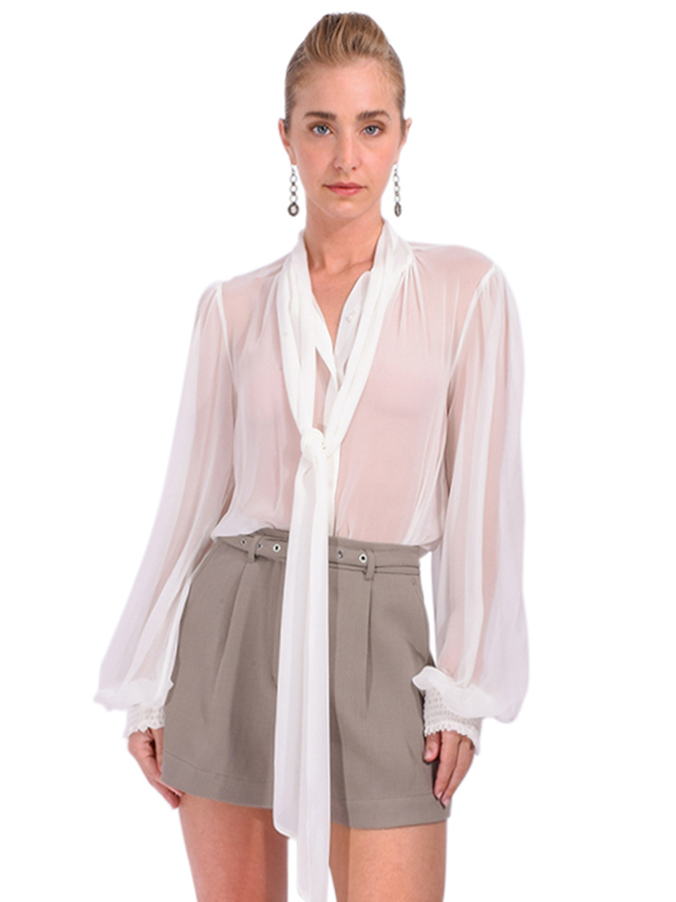 Retrofete Hasli Silk Chiffon Top in White Front View 