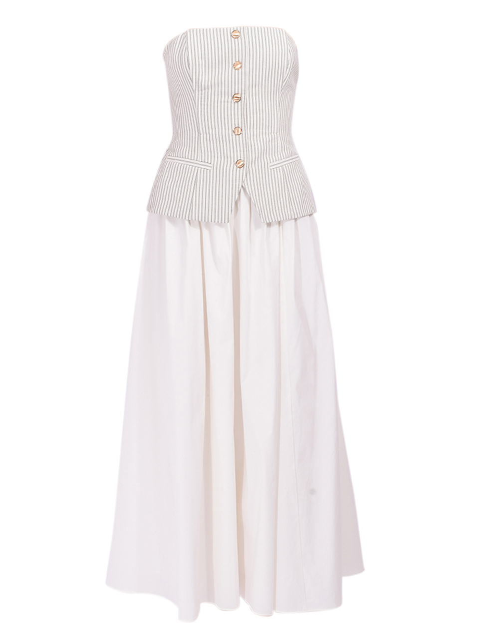 CAMI NYC Nineveh Strapless Maxi Dress in Double Stripe/ Macadamia Product Shot 