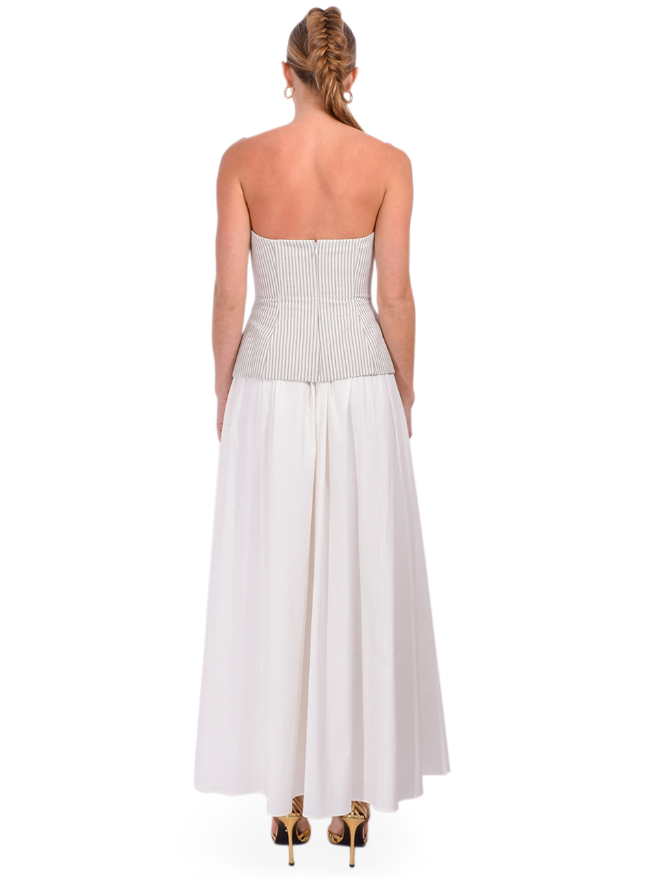 CAMI NYC Nineveh Strapless Maxi Dress in Double Stripe/ Macadamia Back View 