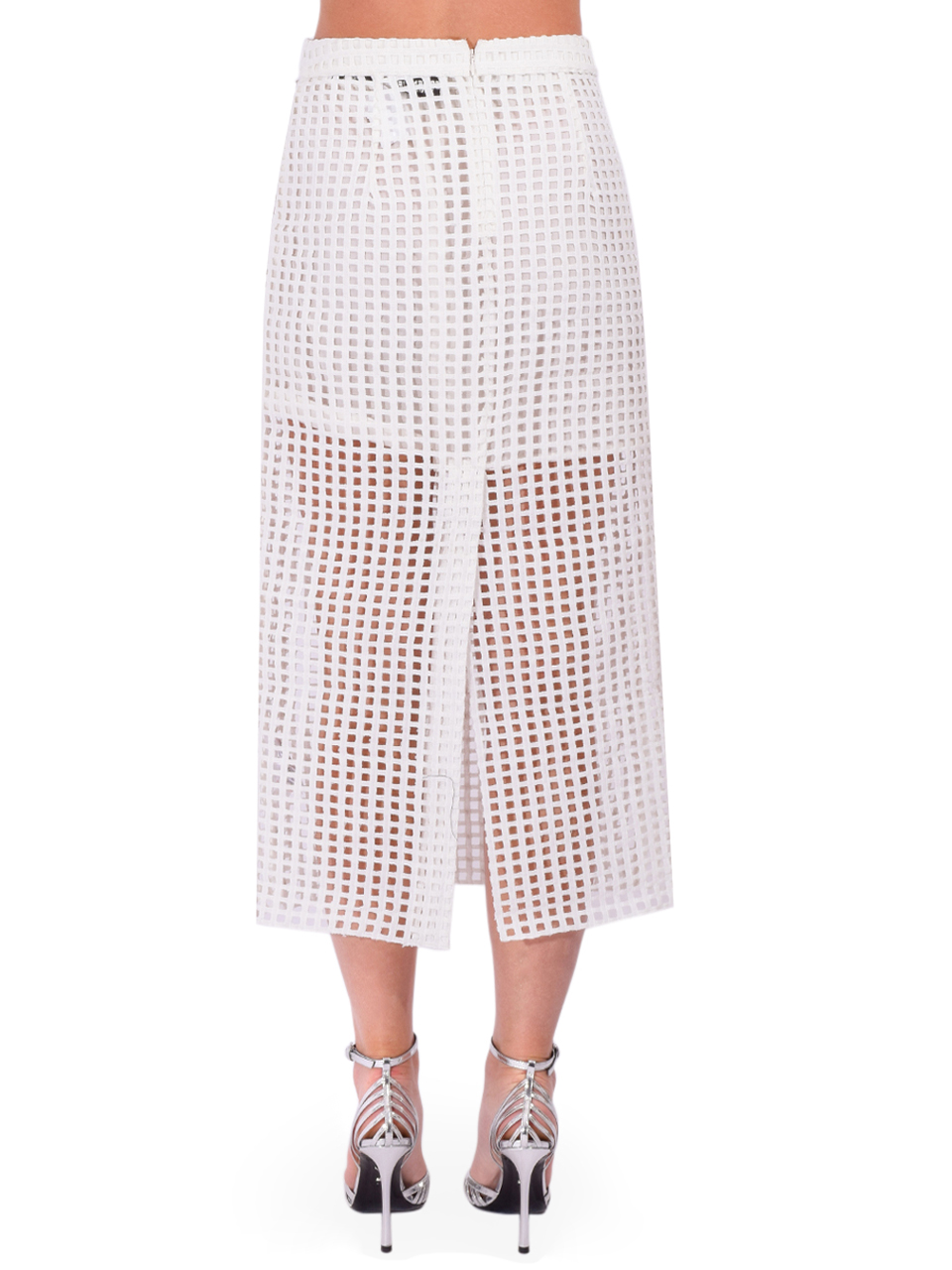 ESSENTIEL ANTWERP Mesh Skirt With Bead Embellishments in White Back View 