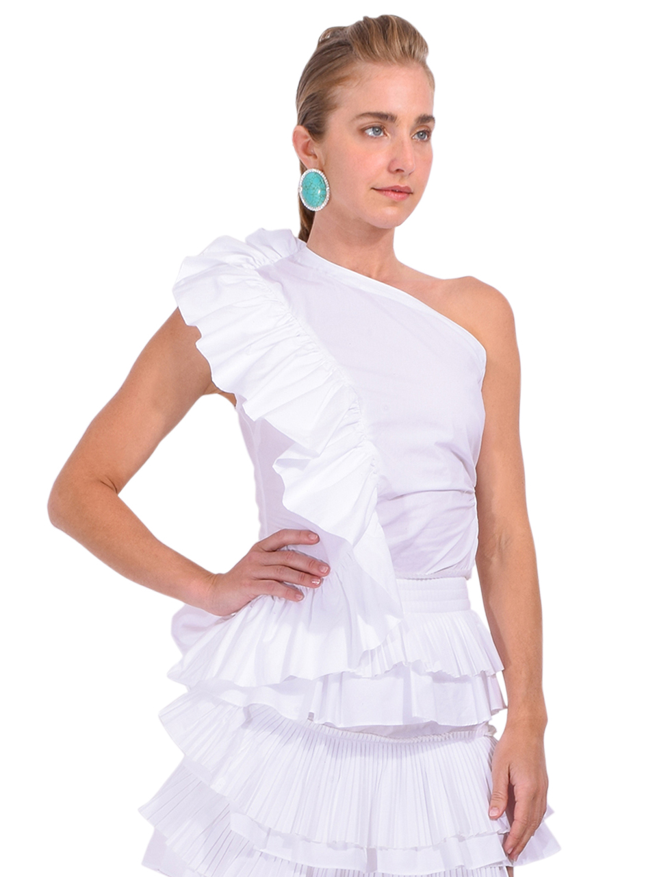 ESSENTIEL ANTWERP Haven Top With Ruffles in White Side View 