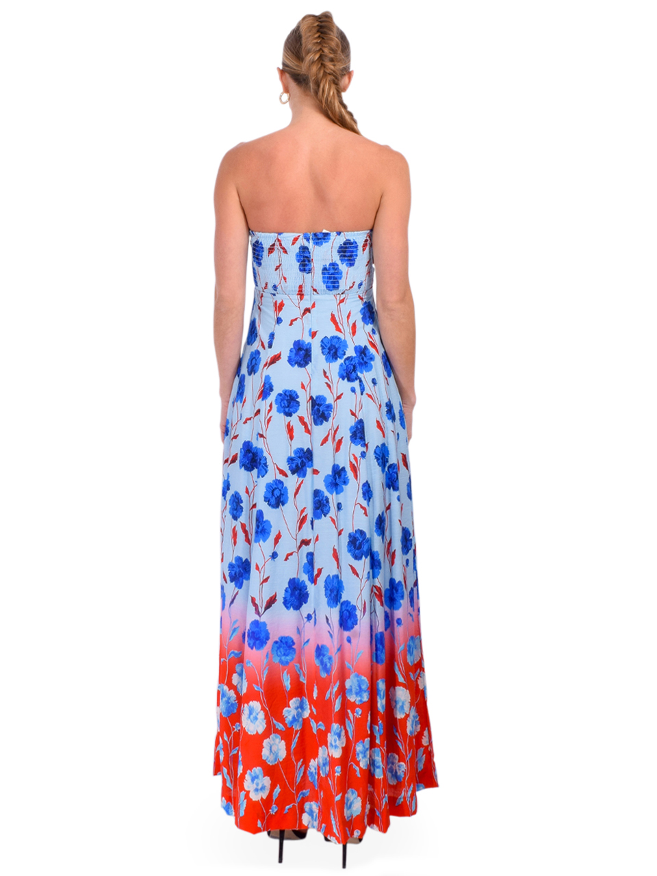 ESSENTIEL ANTWERP Heorgia Strapless Midi Dress in Blue Back View 
