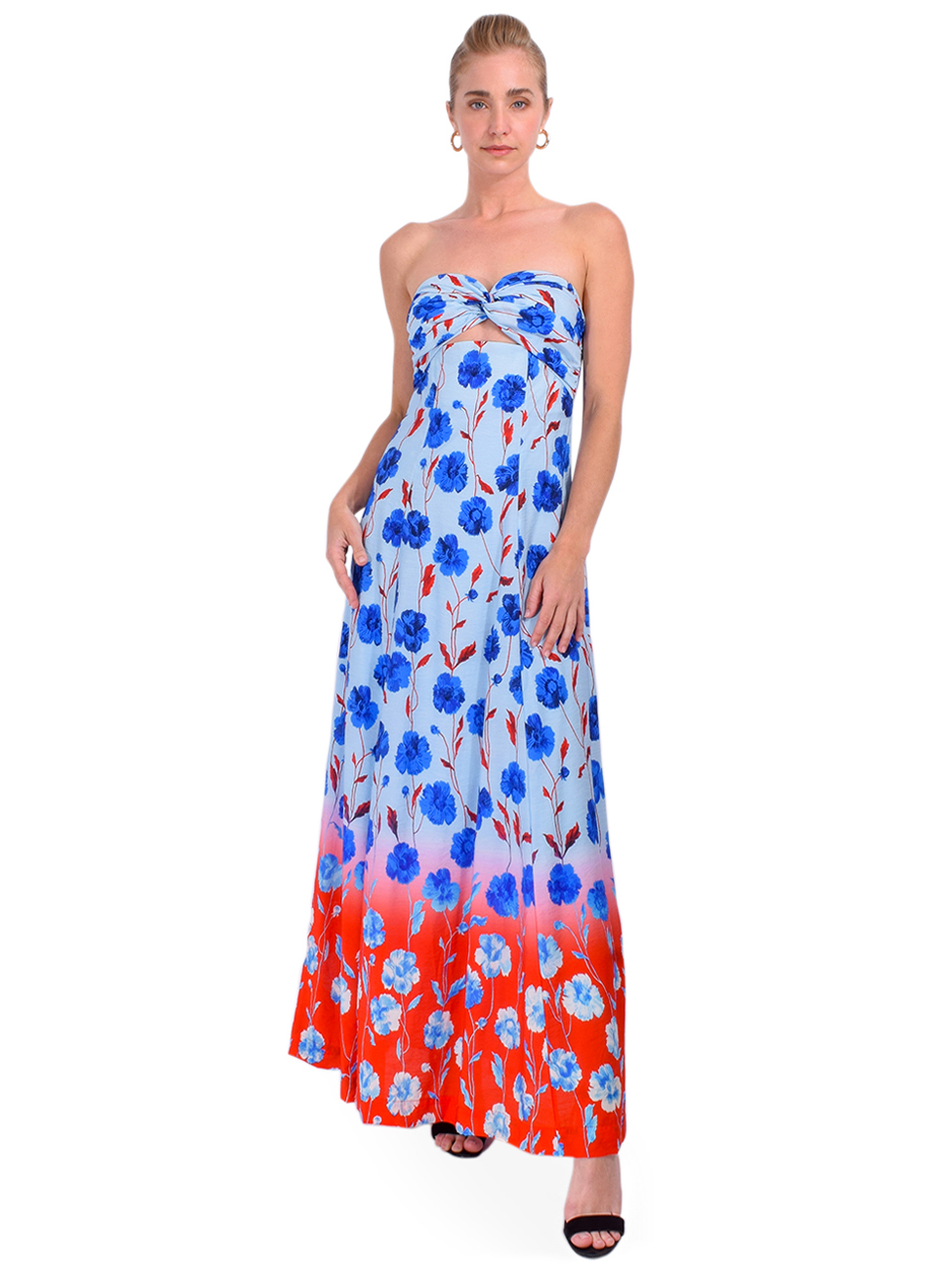 ESSENTIEL ANTWERP Heorgia Strapless Midi Dress in Blue Front View 1