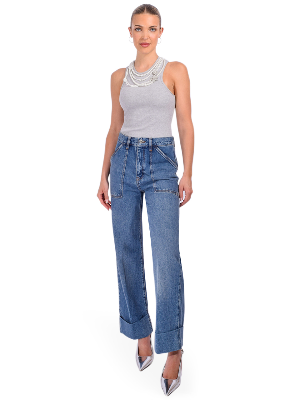 FRAME The Utility Trouser Jean in Stranger Blue Full Outfit 
